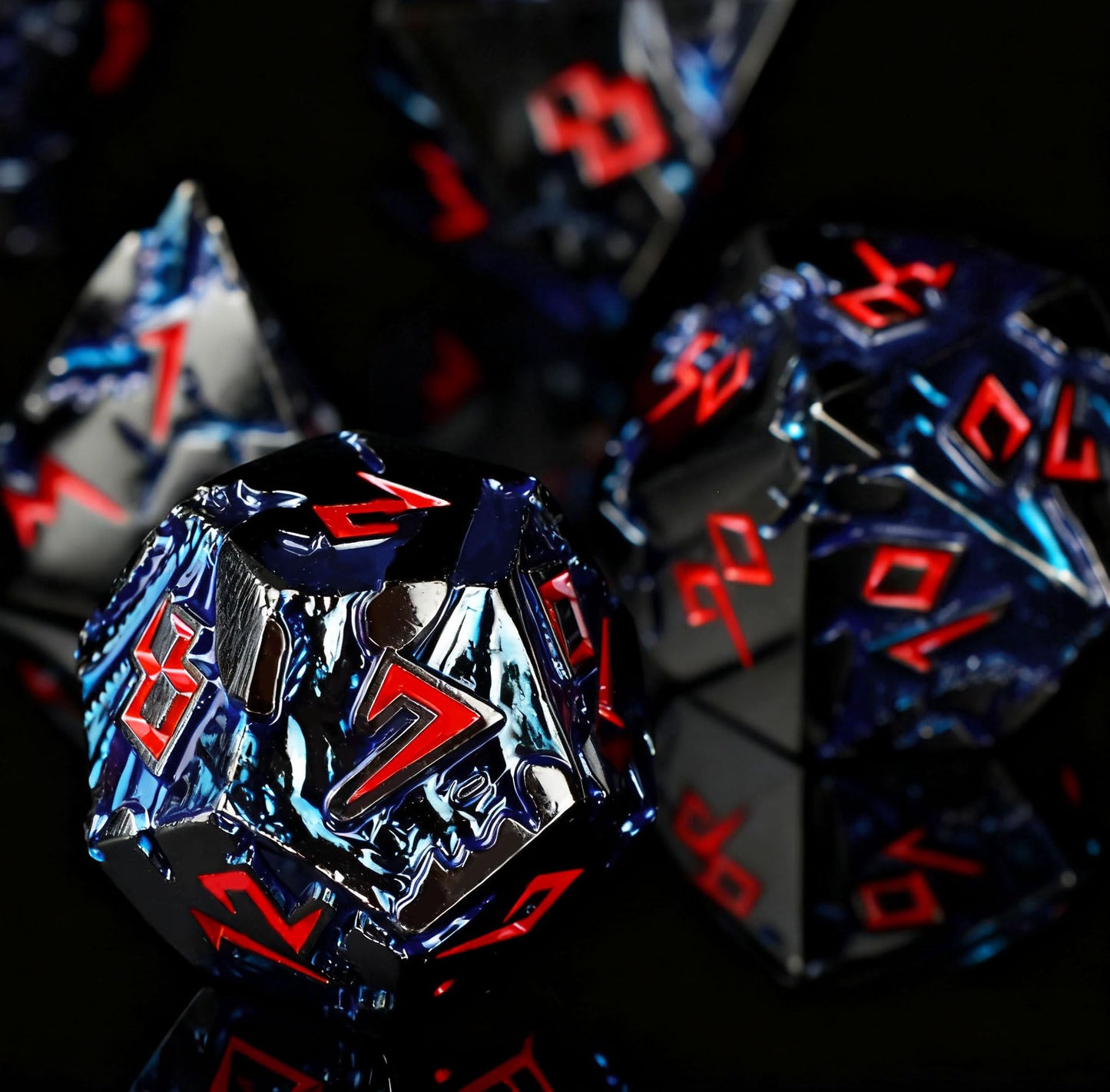 Rule Dice D&D Dice Set – 7 Metal Polyhedral Dice, Blue Dragon Design in Gift Case