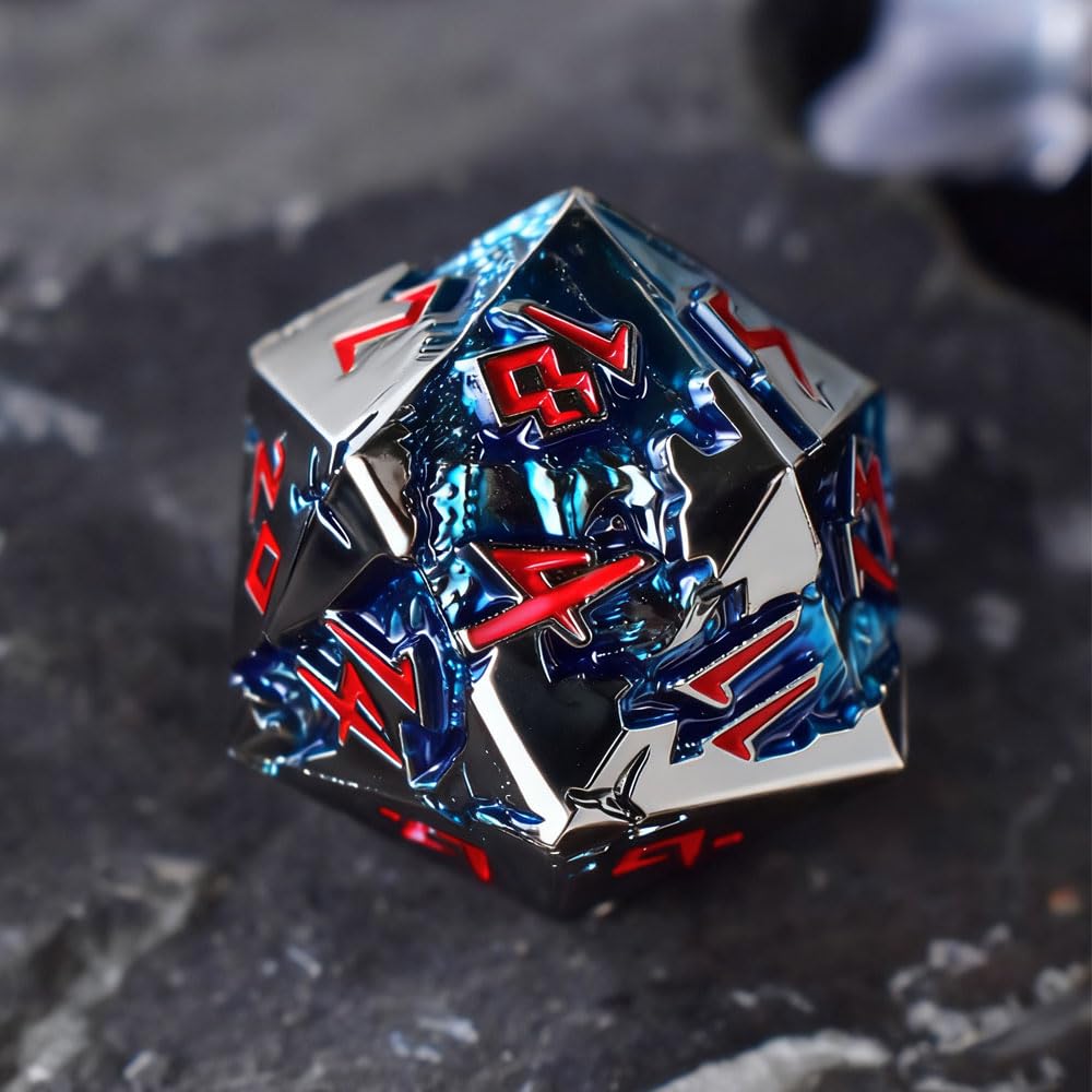 Rule Dice D&D Dice Set – 7 Metal Polyhedral Dice, Blue Dragon Design in Gift Case