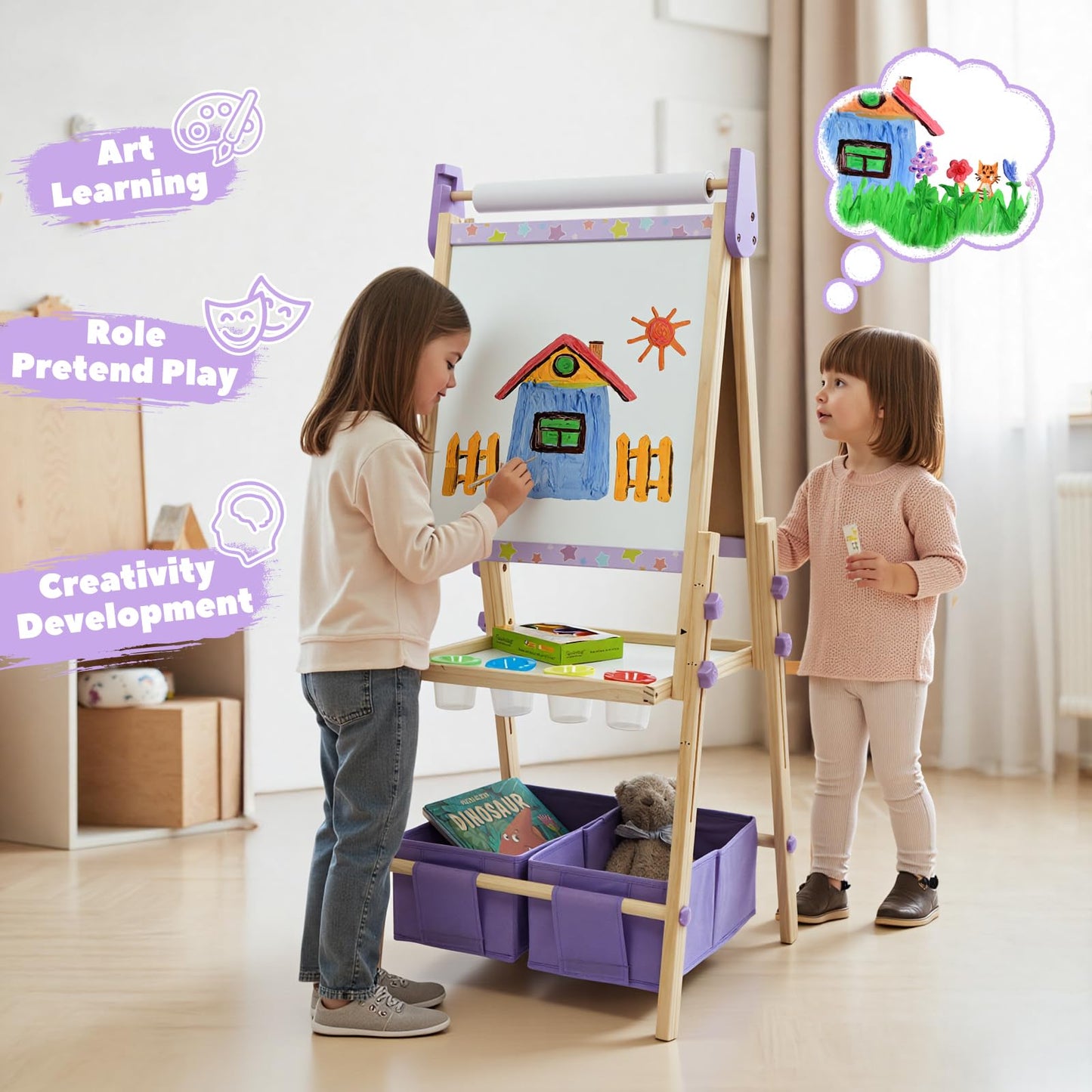 Rundad 3-in-1 Kids Art Easel Set — Height-Adjustable Magnetic Whiteboard & Chalkboard with Art Supplies Included