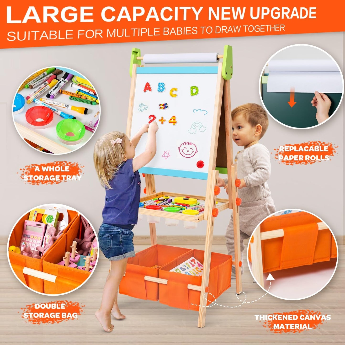 Rundad Kids Easel – Double-Sided Wooden Art Easel with 100+ Accessories, Height Adjustable