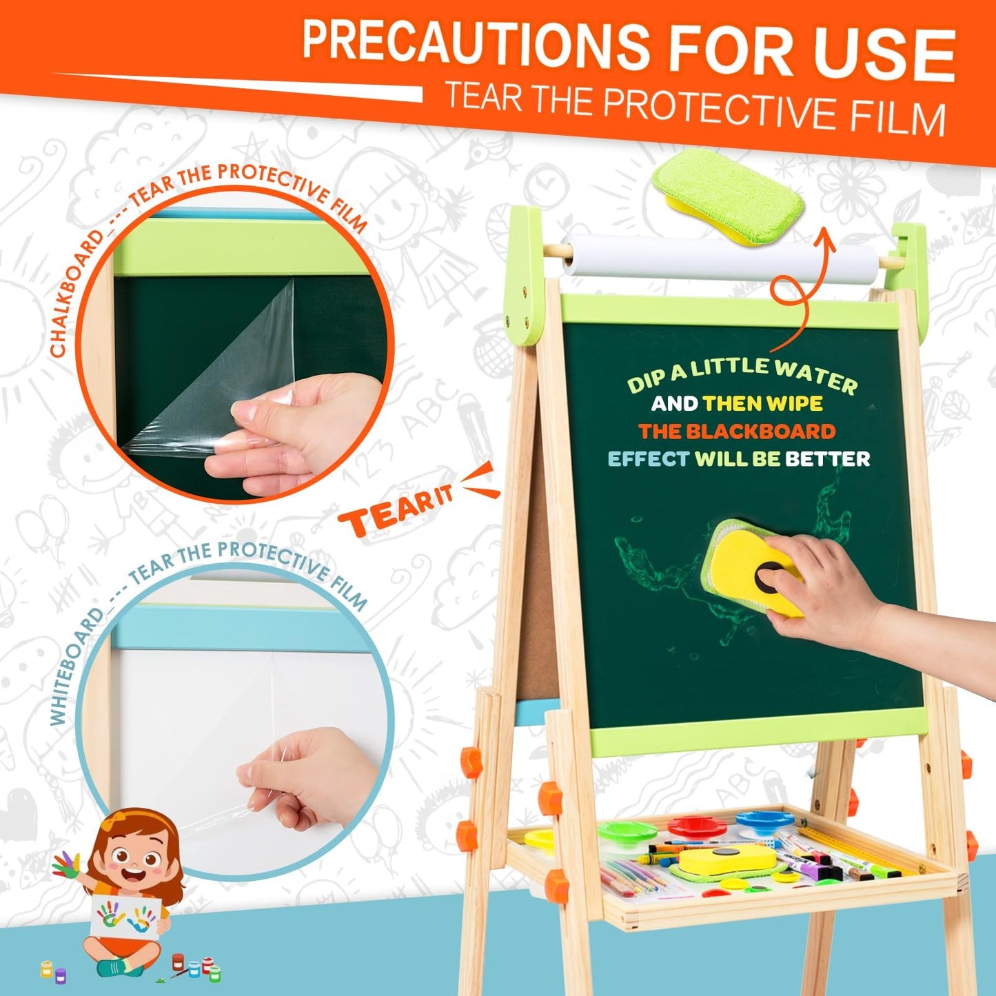 Rundad Kids Easel – Double-Sided Wooden Art Easel with 100+ Accessories, Height Adjustable