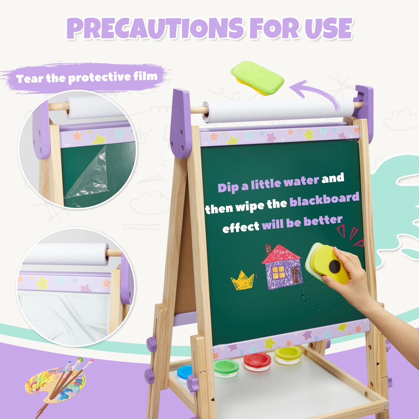 Rundad 3-in-1 Kids Art Easel Set — Height-Adjustable Magnetic Whiteboard & Chalkboard with Art Supplies Included