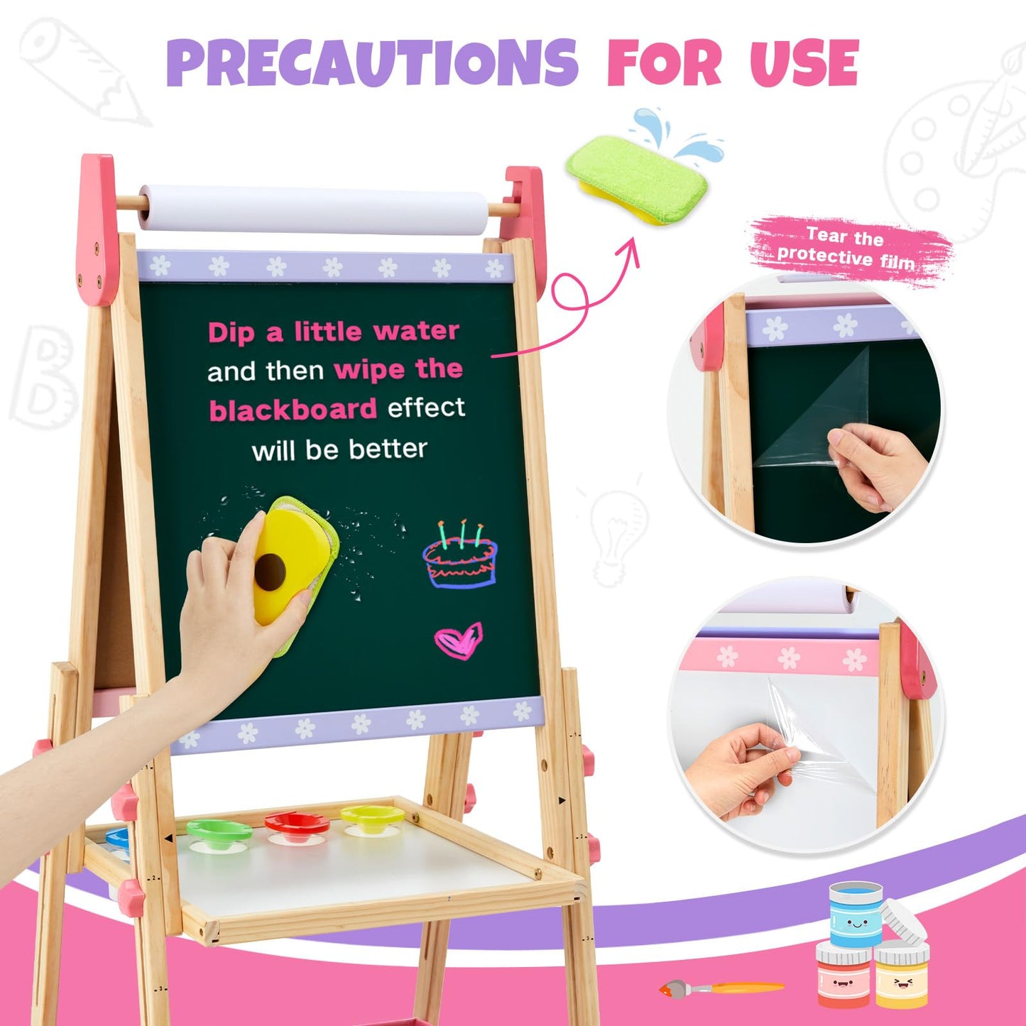 Rundad Kids Easel with 100+ Accessories – Dual-Sided Pink Art Easel for Ages 3-12