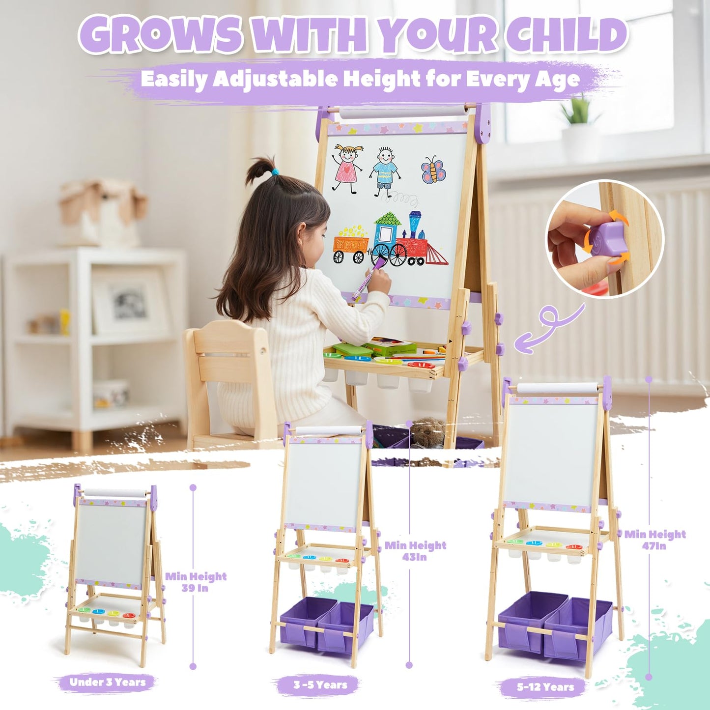 Rundad 3-in-1 Kids Art Easel Set — Height-Adjustable Magnetic Whiteboard & Chalkboard with Art Supplies Included