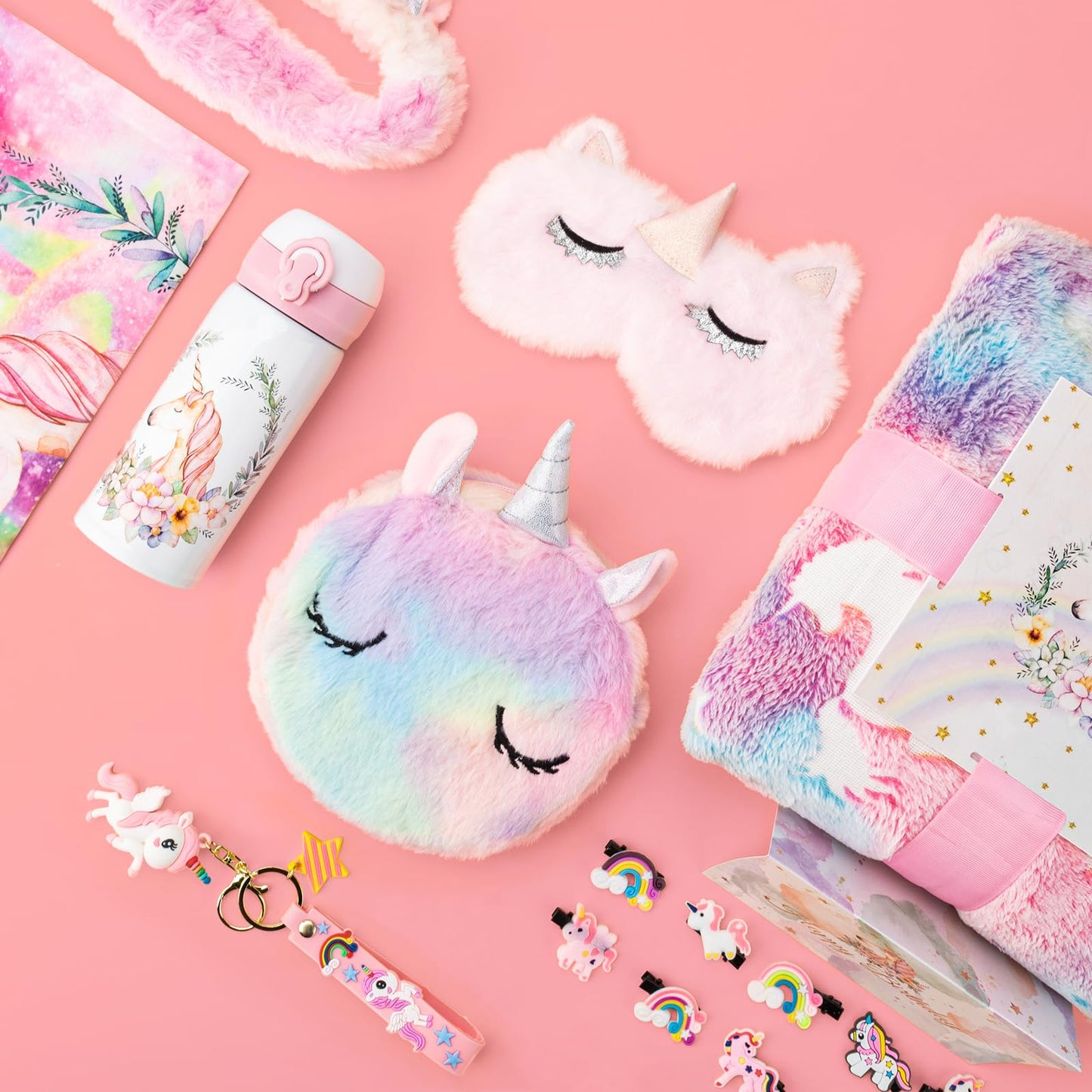 Runeaoys Unicorn Toys Gift Set for Girls 3-10 | Glow Blanket & Water Bottle