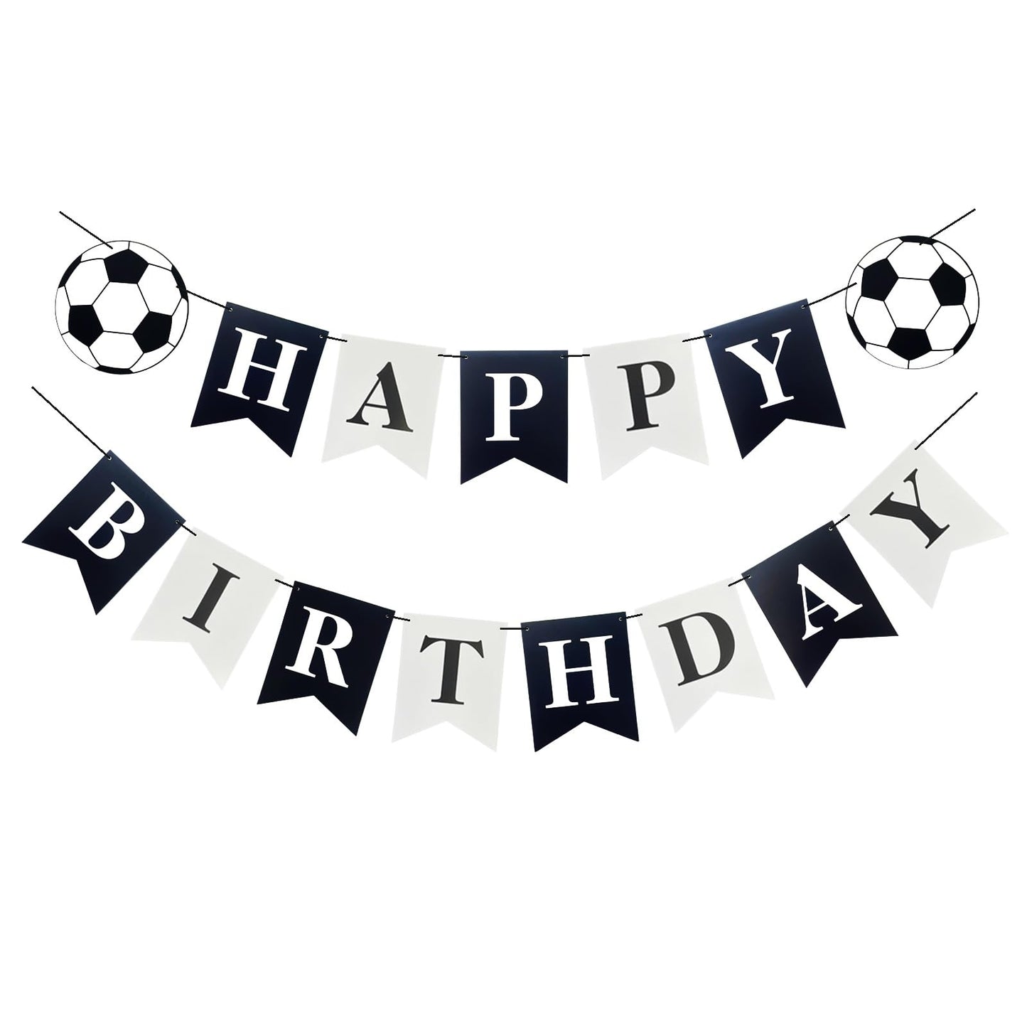 Runhiskii Soccer Birthday Banner – Black & White Happy Birthday Flags for Sports Parties