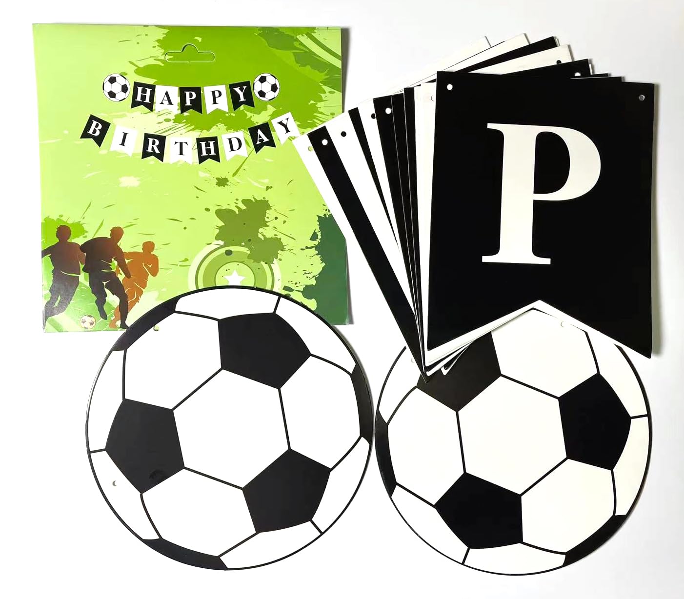 Runhiskii Soccer Birthday Banner – Black & White Happy Birthday Flags for Sports Parties