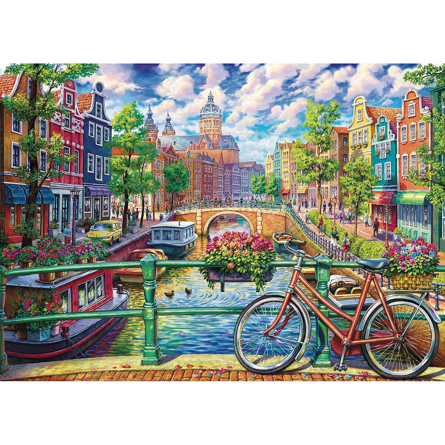 Runlycan 1000-Piece Jigsaw Puzzle: Amsterdam Canal Scene for Adults, Family Fun & Relaxing Challenge