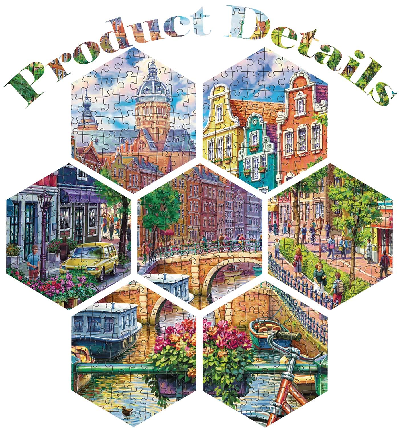 Runlycan 1000-Piece Jigsaw Puzzle: Amsterdam Canal Scene for Adults, Family Fun & Relaxing Challenge