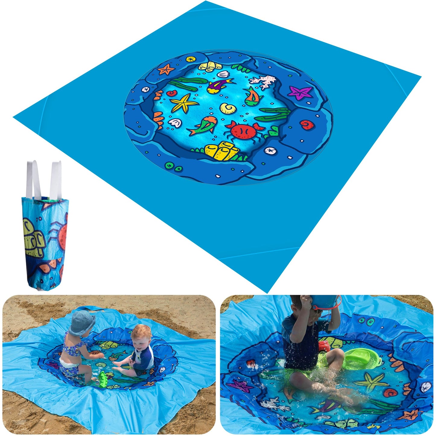 RunNico 6.6x6.6 ft Portable Baby Beach Pool & Puddle Mat