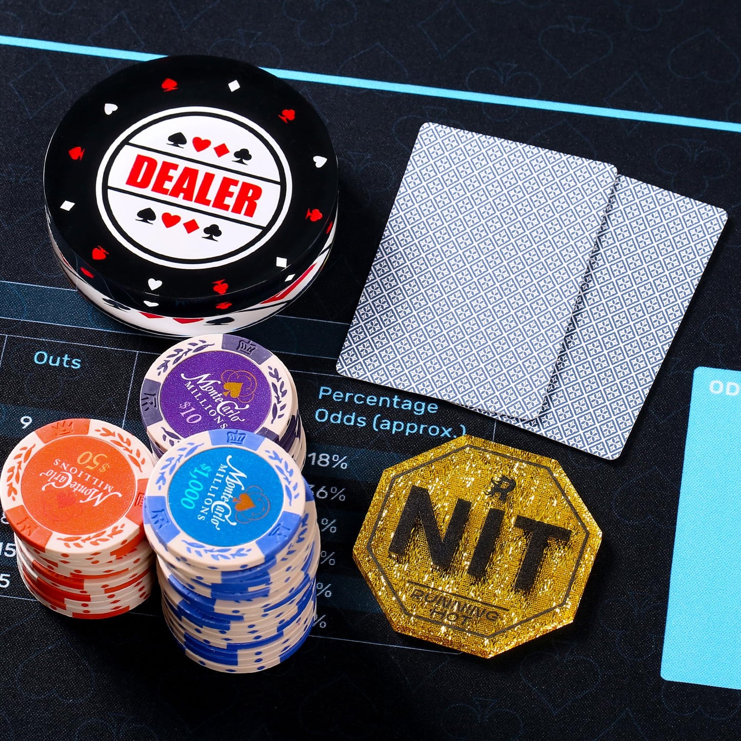 RUNNING HOT 10-Pc Nit Button Set for Texas Hold'em & Omaha – Stand-Up Poker (Octagon Gold)
