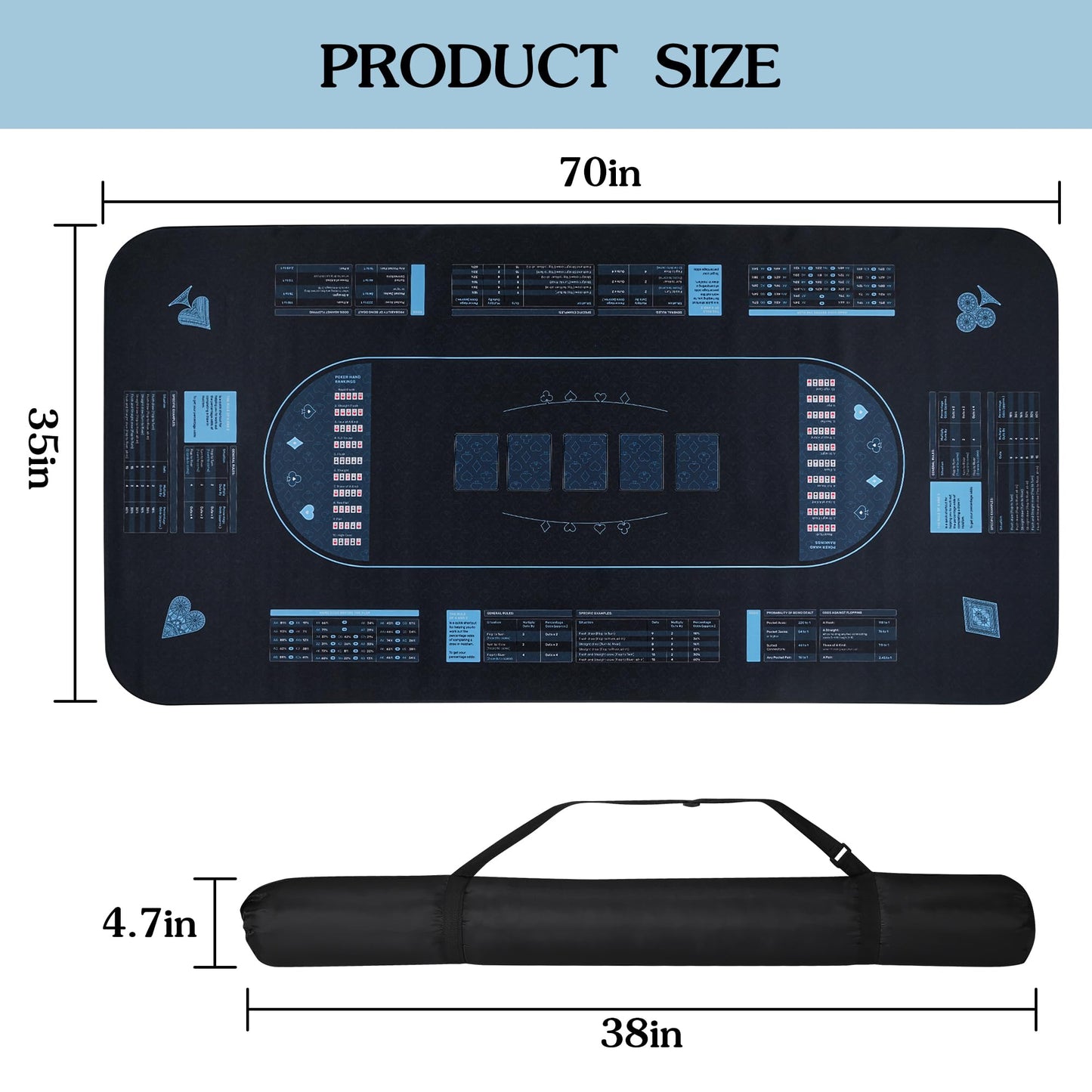 RUNNING HOT Exclusive Pro Poker Mat – 70x35, Anti-Slip, Foldable with Probability Guide & Carry Bag