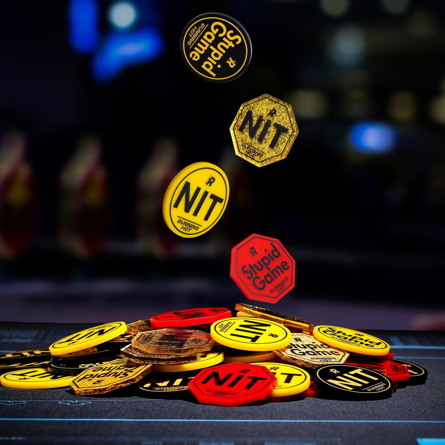 RUNNING HOT 10-Pc Nit Button Set for Texas Hold'em & Omaha – Stand-Up Poker (Octagon Gold)
