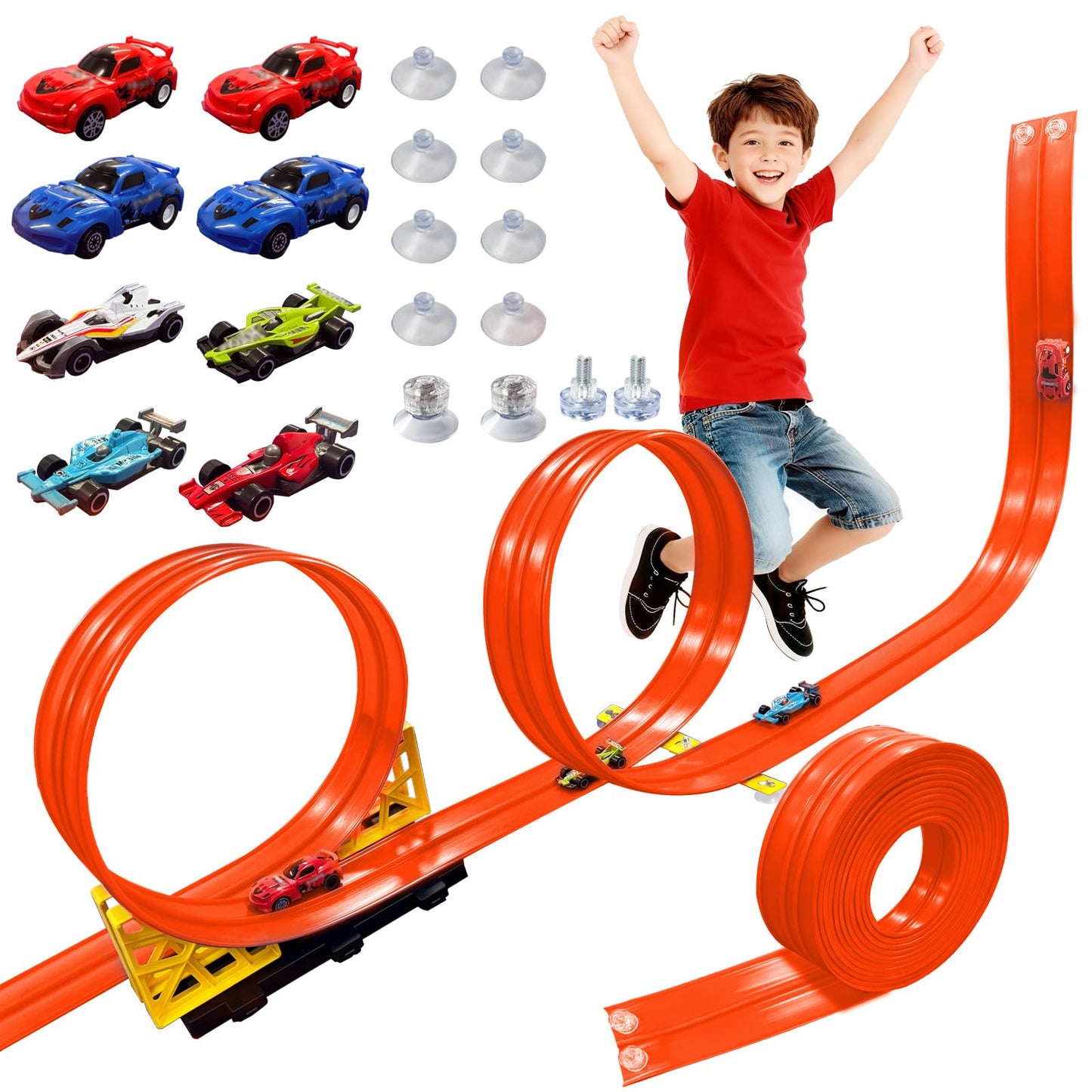 RuoKmaxx 16.5ft Flexible Race Track – Compatible with 1/64 Cars, Indoor/Outdoor Fun for Ages 2–8