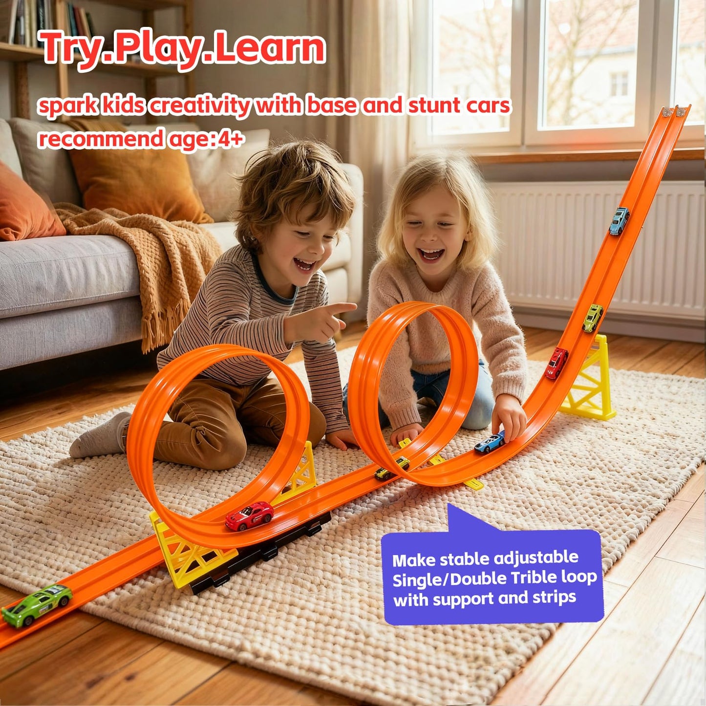 RuoKmaxx 16.5ft Flexible Race Track – Compatible with 1/64 Cars, Indoor/Outdoor Fun for Ages 2–8