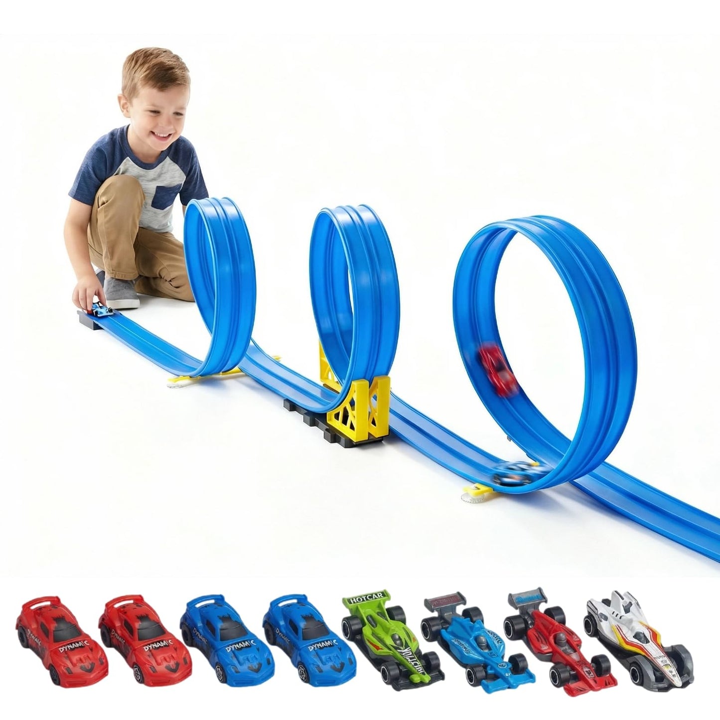 RuoKmaxx 16.5ft Flexible Race Track for Hot Wheels 1/64 Cars – Indoor/Outdoor (Blue2)