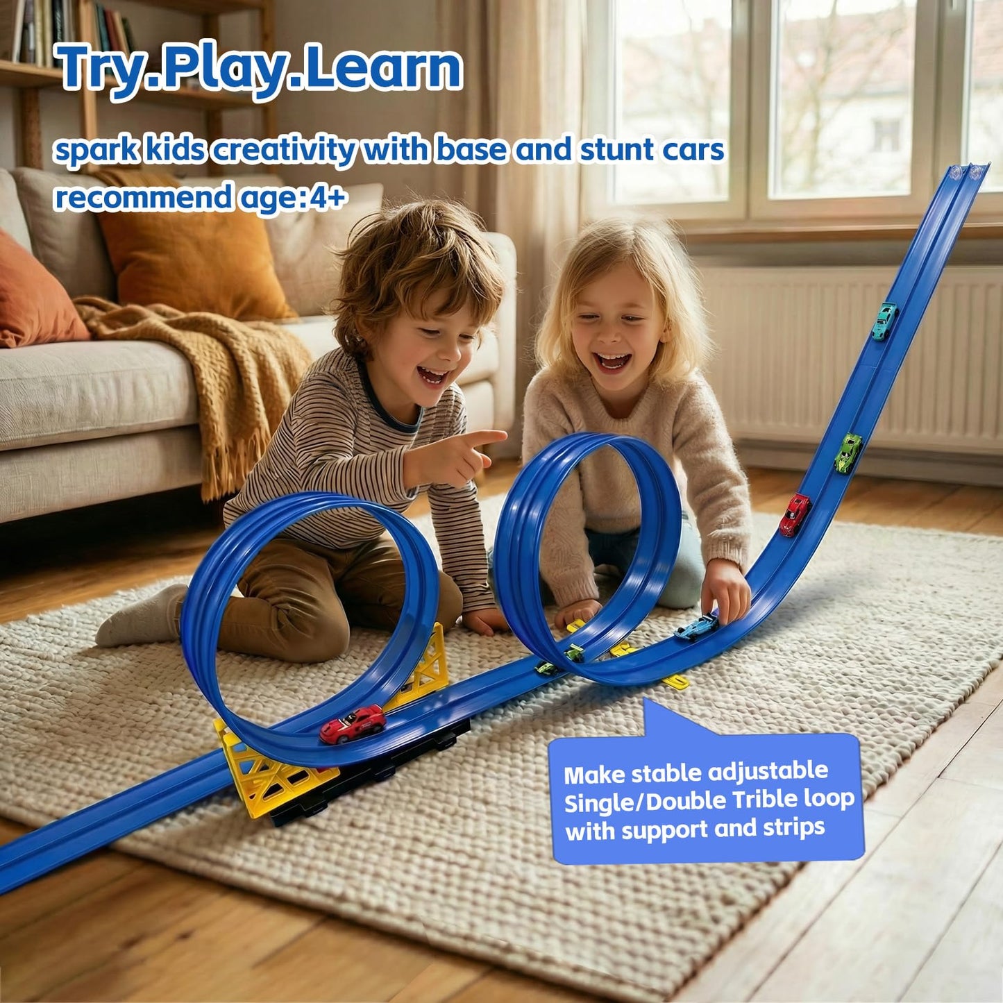 RuoKmaxx 16.5ft Flexible Race Track for Hot Wheels 1/64 Cars – Indoor/Outdoor (Blue2)