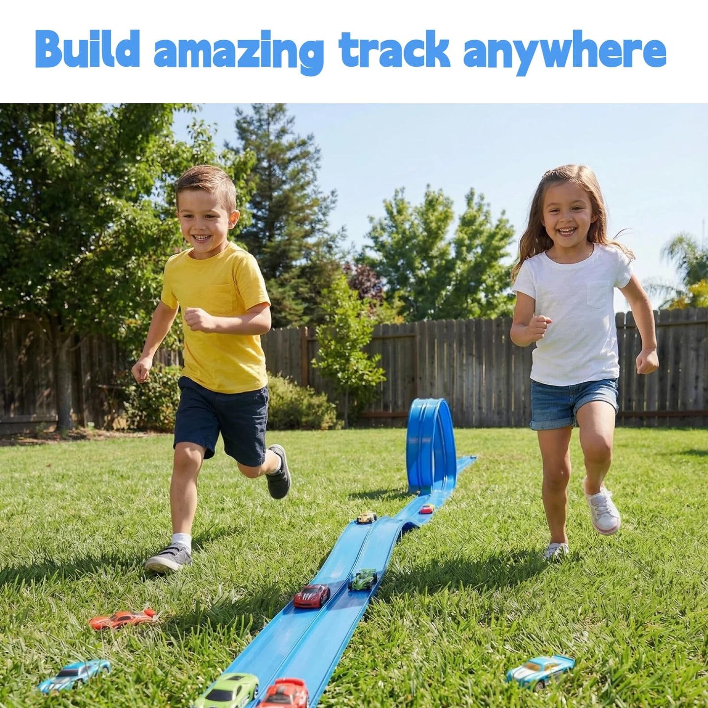 RuoKmaxx 16.5ft Flexible Race Track for Hot Wheels 1/64 Cars – Indoor/Outdoor (Blue2)