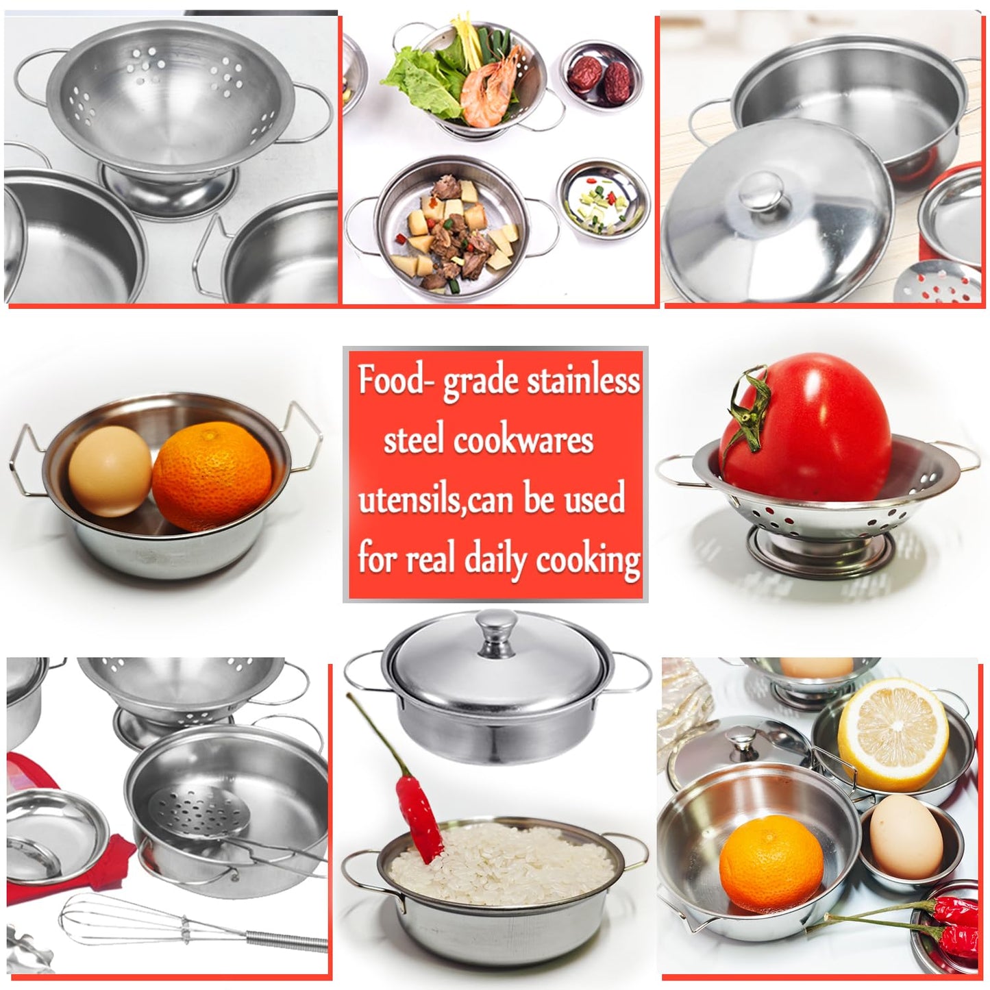 Rupnoflbui Mini Kids Kitchen Set — 11-Piece Stainless Steel Pretend Play Pots, Pans & Utensils
