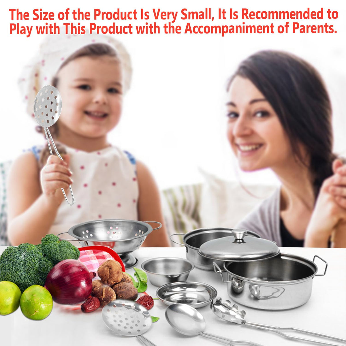 Rupnoflbui Mini Kids Kitchen Set — 11-Piece Stainless Steel Pretend Play Pots, Pans & Utensils