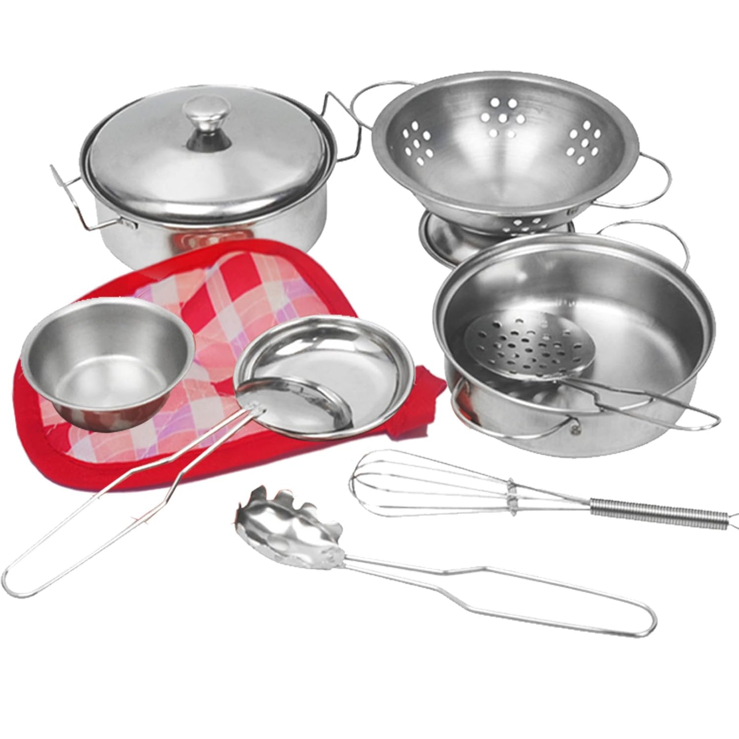 Rupnoflbui Mini Kids Kitchen Set — 11-Piece Stainless Steel Pretend Play Pots, Pans & Utensils