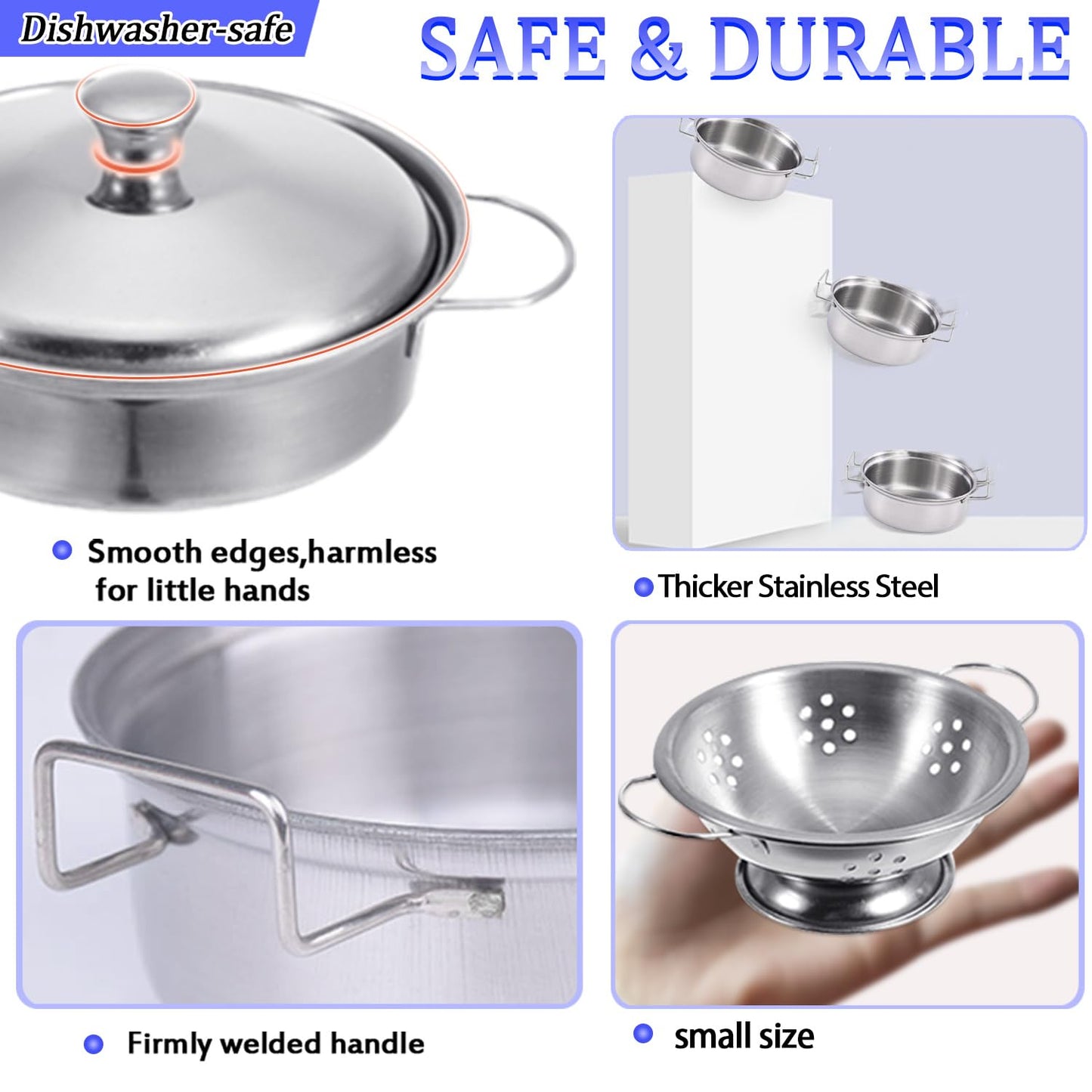 Rupnoflbui Mini Kids Kitchen Set — 11-Piece Stainless Steel Pretend Play Pots, Pans & Utensils