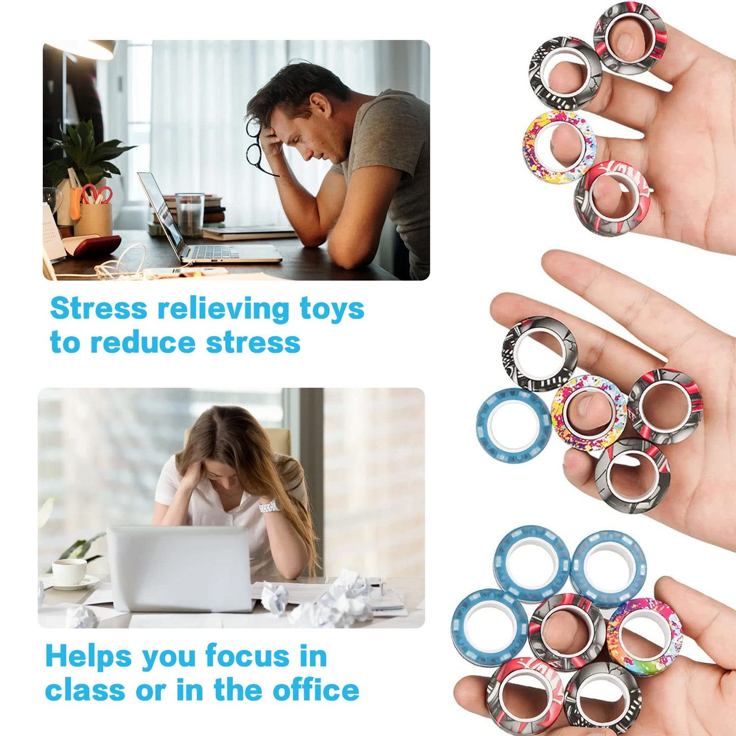 RURING 24Pcs Magnetic Rings Fidget Spinner Set