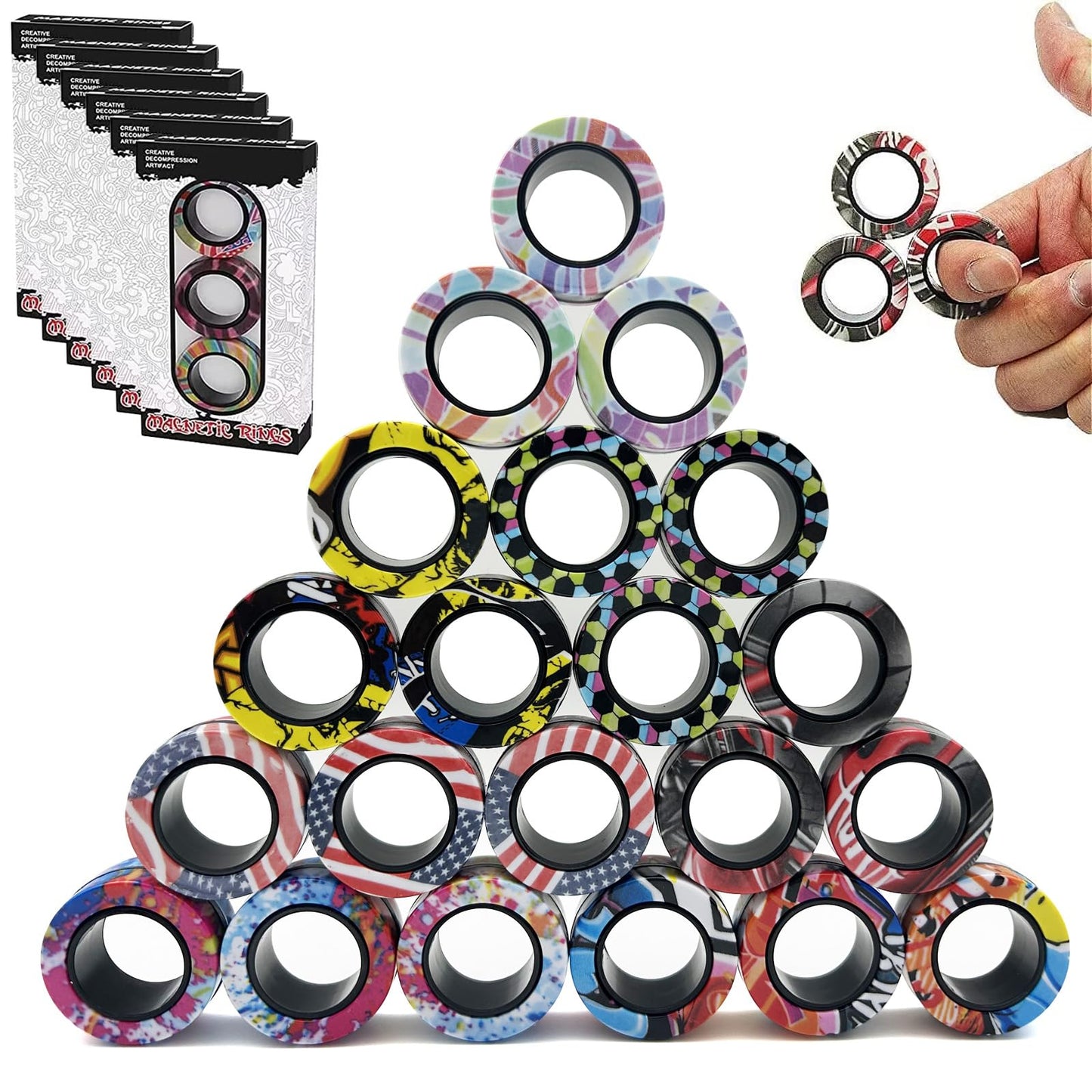 RURING 24Pcs Magnetic Rings Fidget Spinner Set