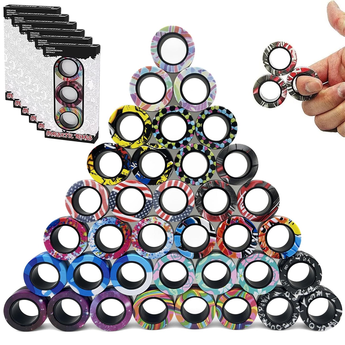 RURING 36Pcs Magnetic Rings Fidget Toys Set – Focus, Spin & Stress Relief Spinner for Kids & Adults