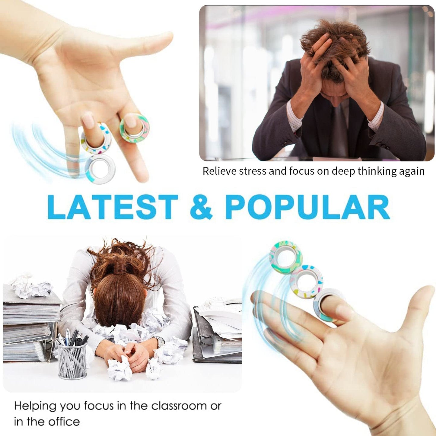 RURING 36Pcs Magnetic Rings Fidget Toys Set – Focus, Spin & Stress Relief Spinner for Kids & Adults