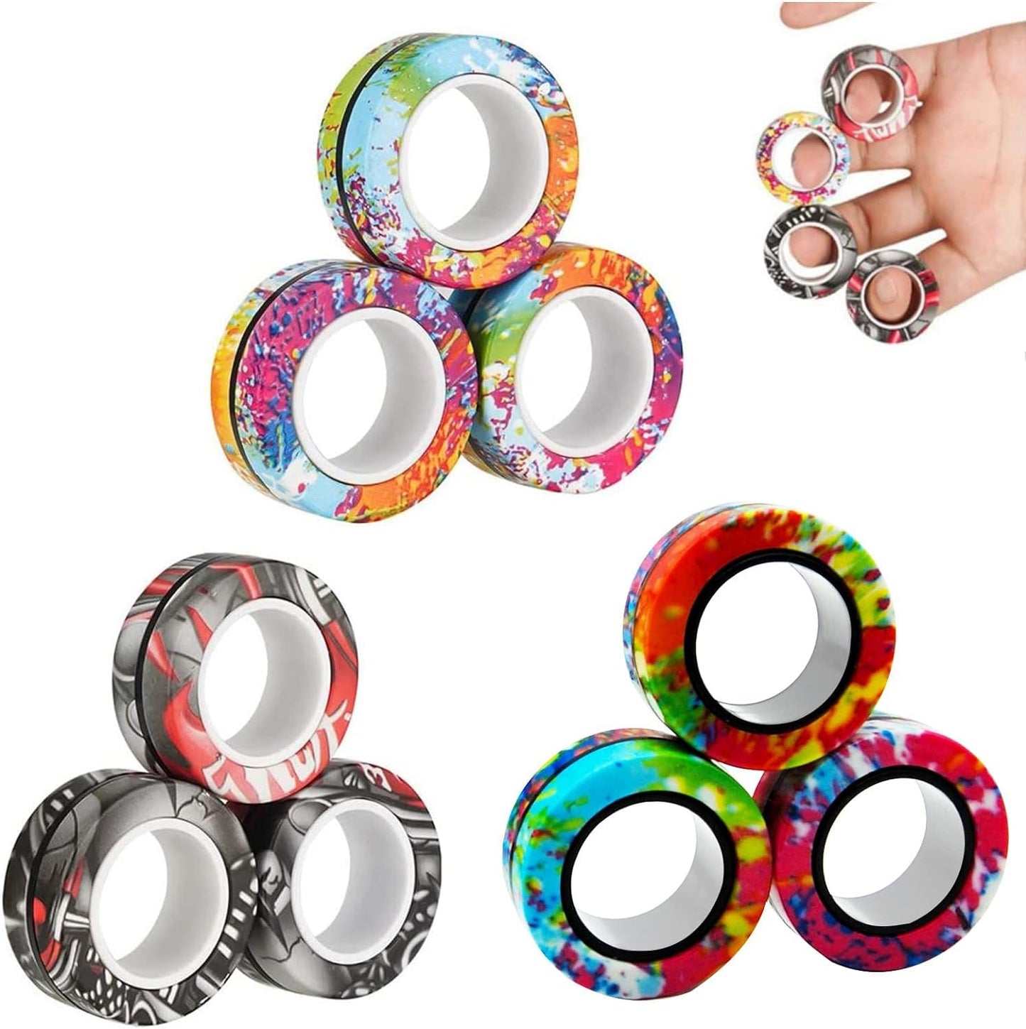 RURING 12Pcs Magnetic Rings Fidget Toys Spinner Set – Focus, Stress Relief & Fun for All Ages