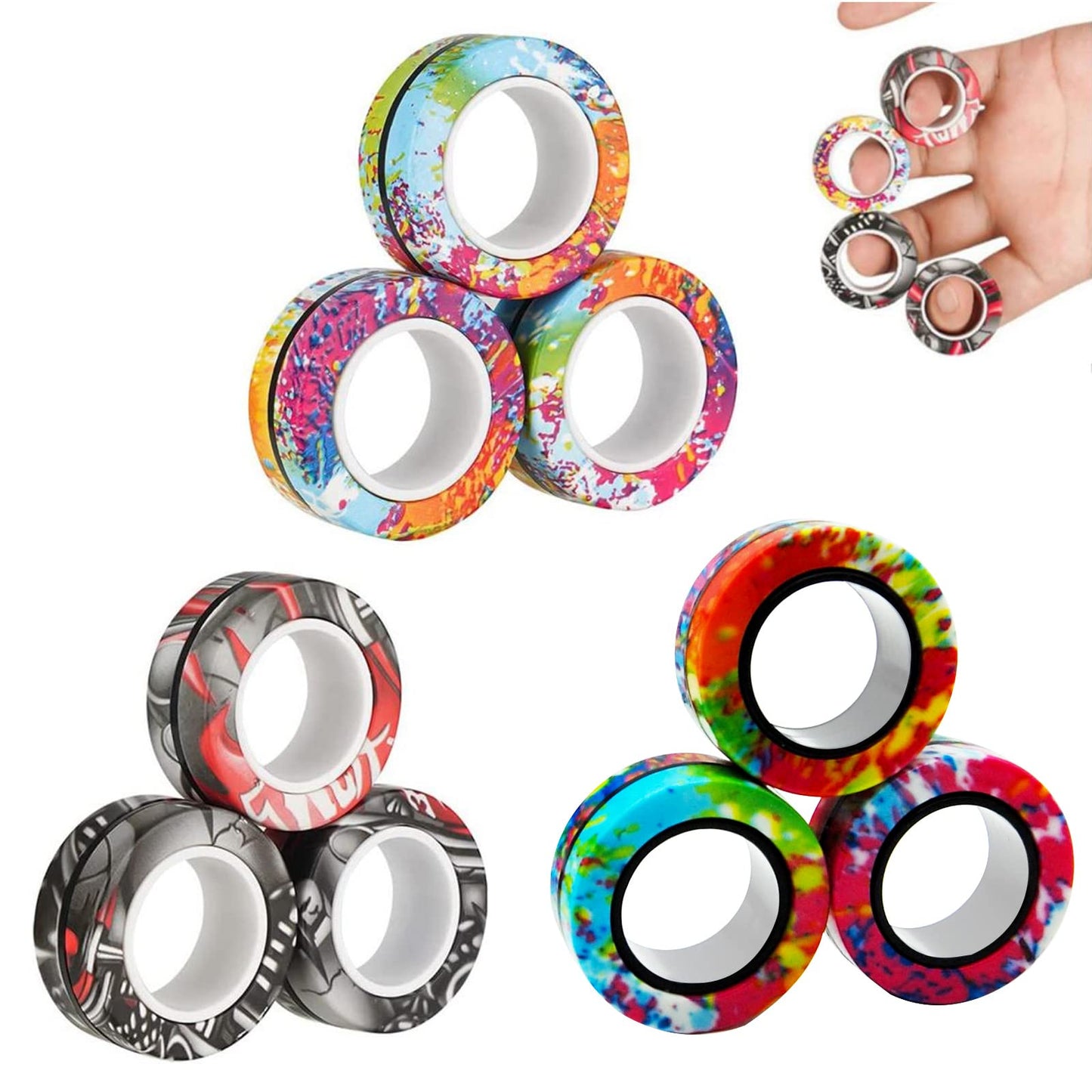 RURING 18Pcs Magnetic Rings Fidget Spinner Set | Focus & Stress Relief
