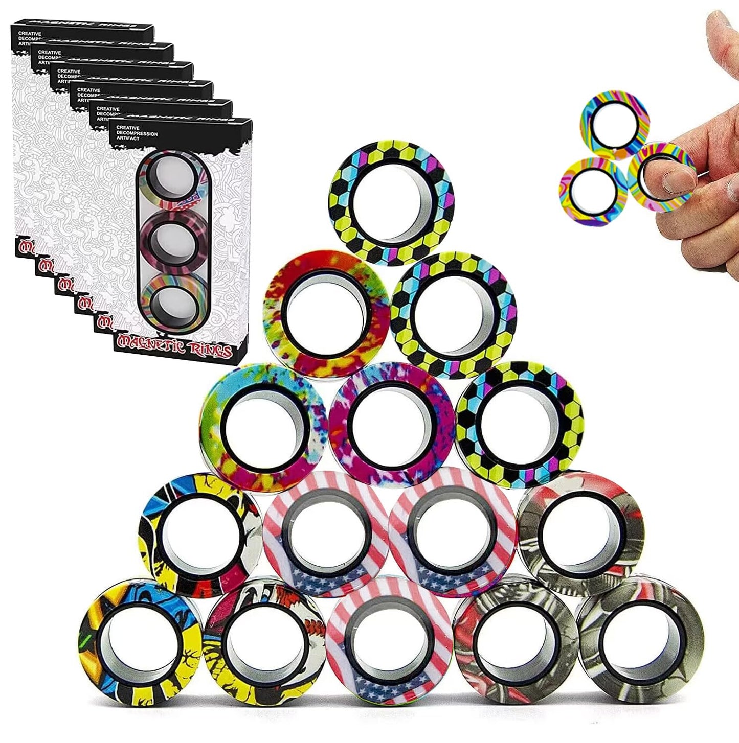 RURING 18Pcs Magnetic Rings Fidget Spinner Set | Focus & Stress Relief