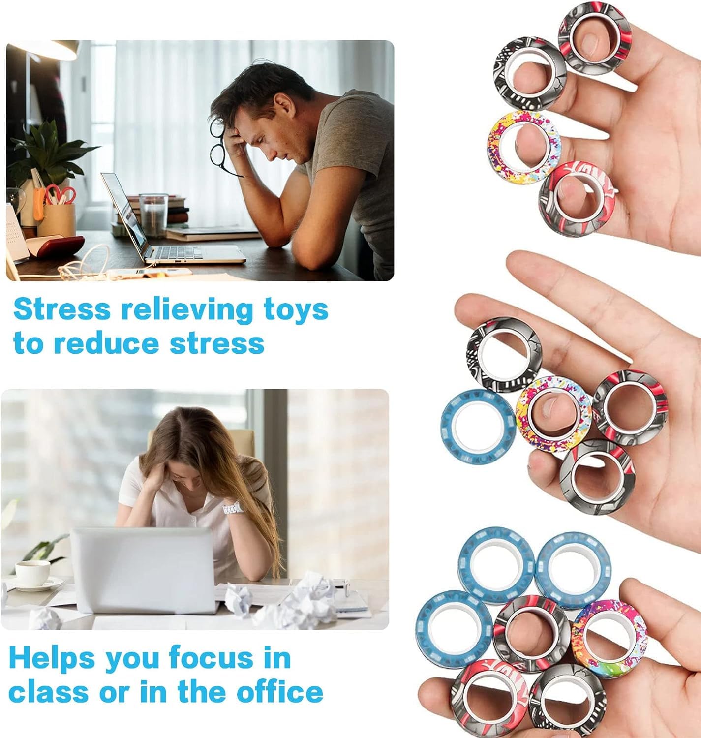 RURING 12Pcs Magnetic Rings Fidget Toys Spinner Set – Focus, Stress Relief & Fun for All Ages