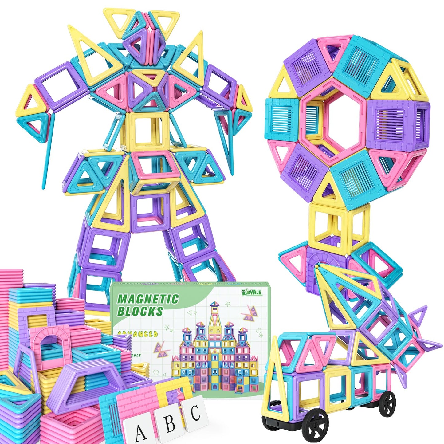 Rurvale 100Pcs Magnetic Blocks Set – STEM Building Tiles for Kids 3-8