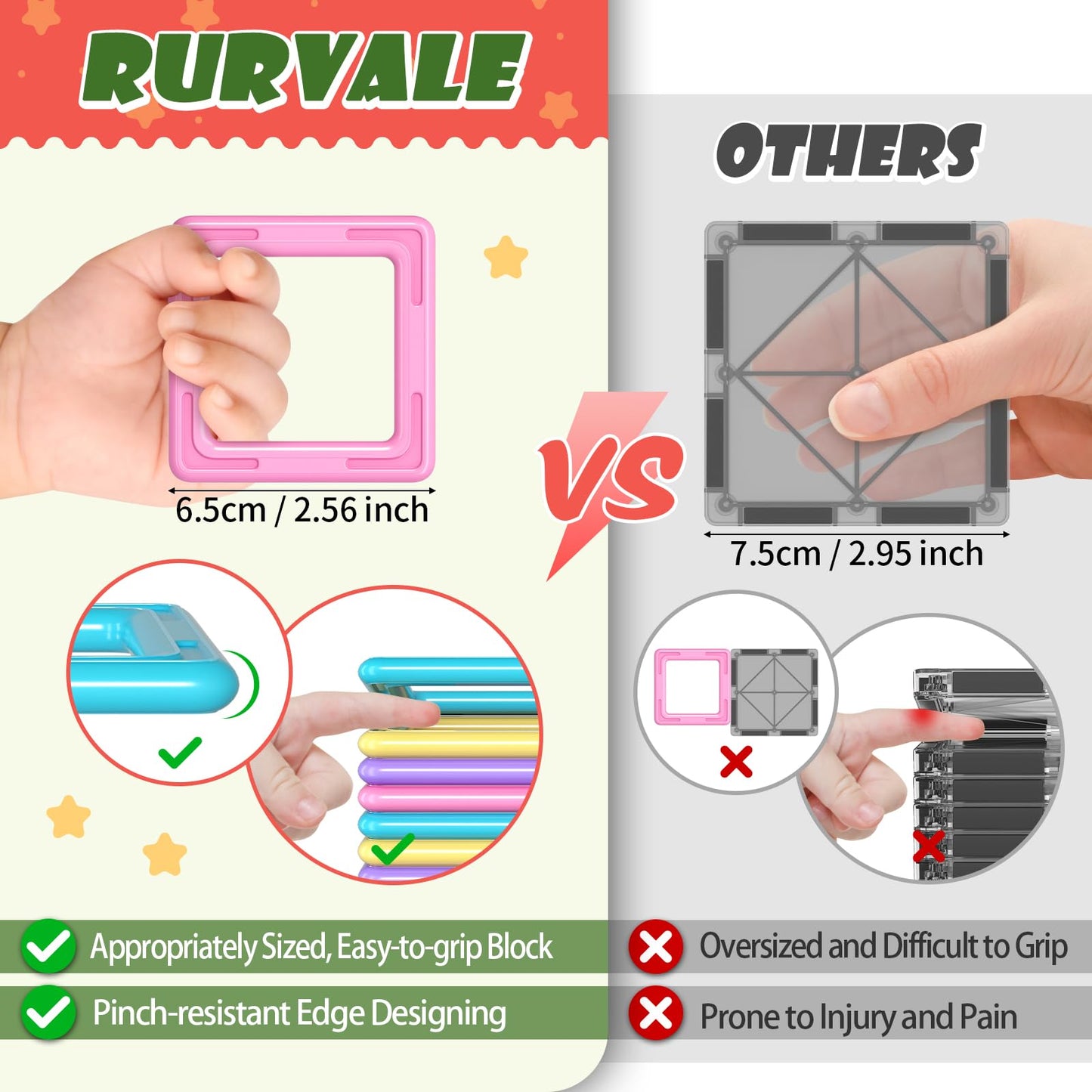 Rurvale 100Pcs Magnetic Blocks Set – STEM Building Tiles for Kids 3-8