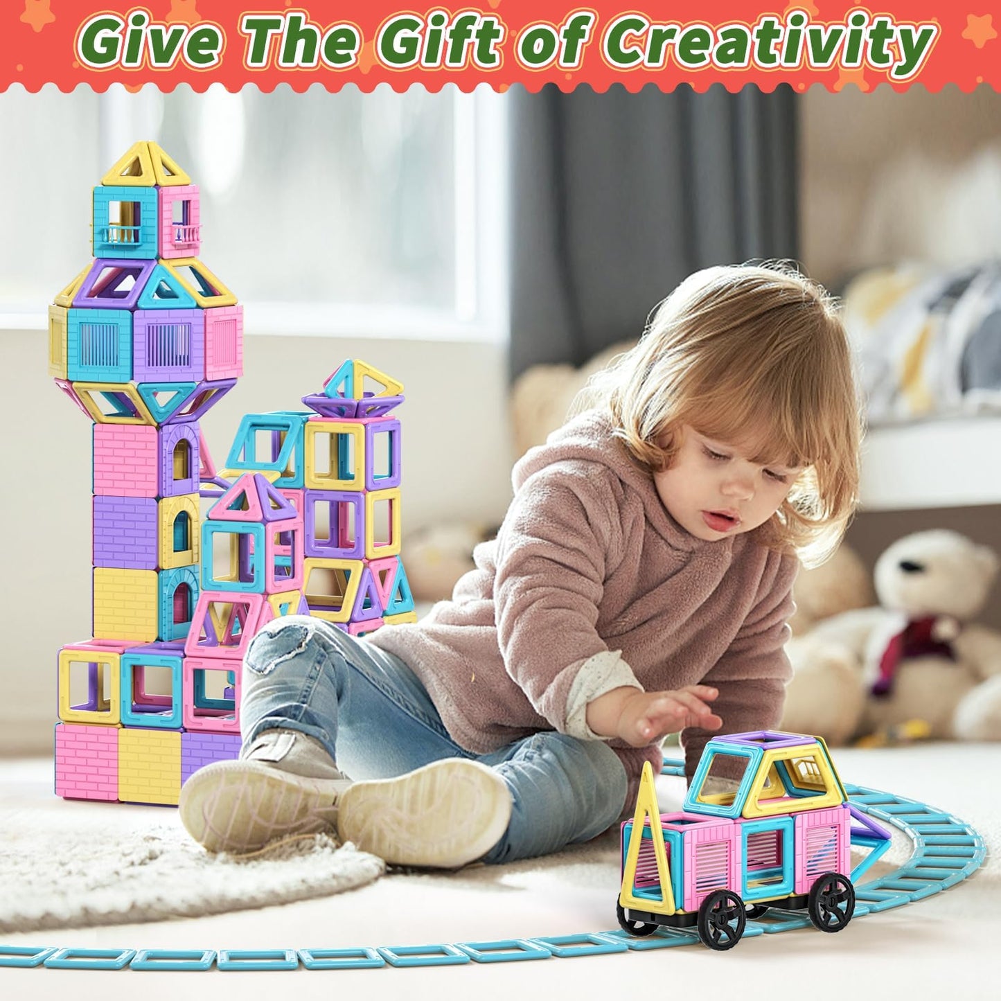 Rurvale 100Pcs Magnetic Blocks Set – STEM Building Tiles for Kids 3-8