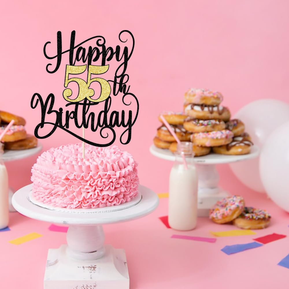 Ruscalin Happy 55th Birthday Cake Topper – 55th Birthday Party Decorations