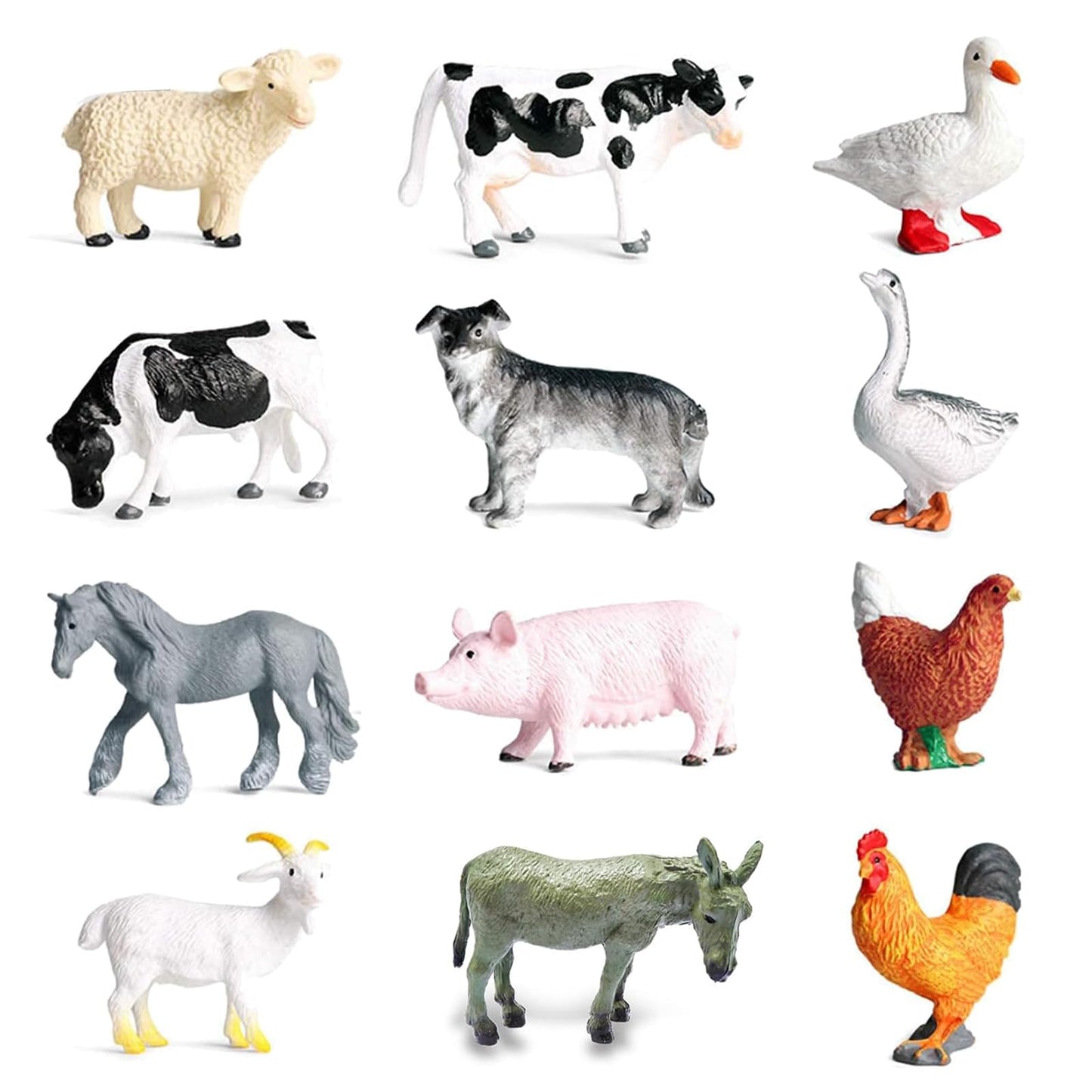 RUSON 12pc Farm Animals Figures Set - Realistic Mini Barn Animals for Kids