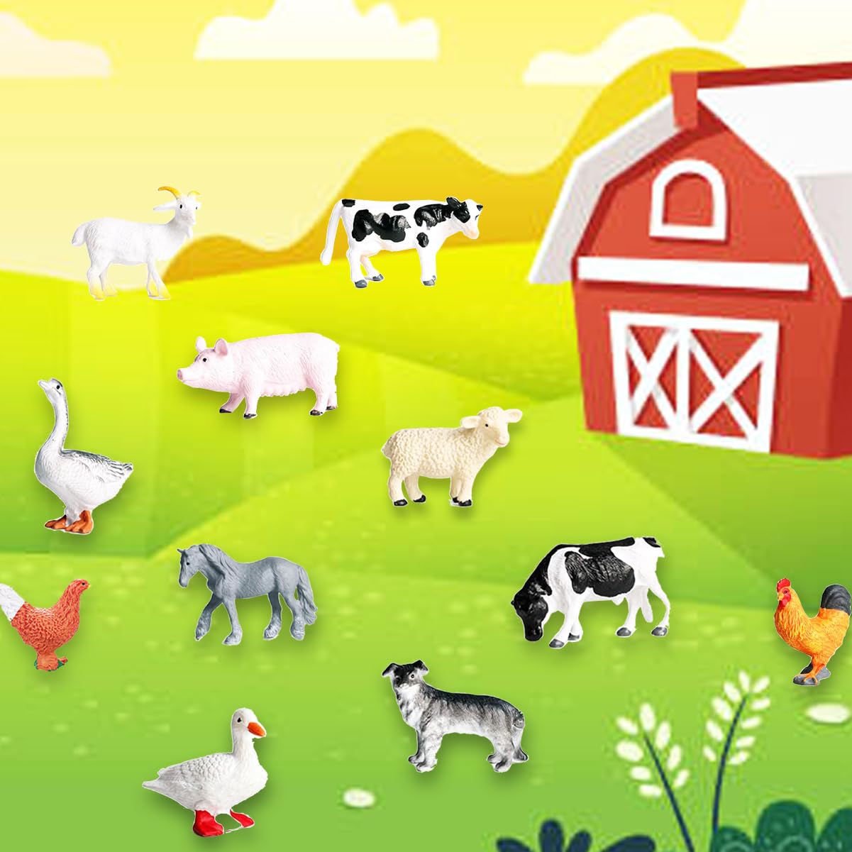 RUSON 12pc Farm Animals Figures Set - Realistic Mini Barn Animals for Kids