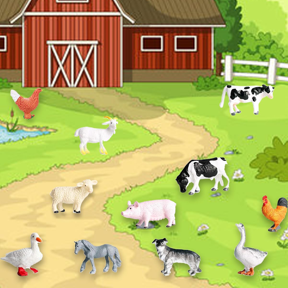 RUSON 12pc Farm Animals Figures Set - Realistic Mini Barn Animals for Kids