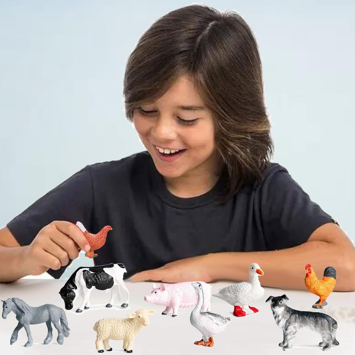 RUSON 12pc Farm Animals Figures Set - Realistic Mini Barn Animals for Kids