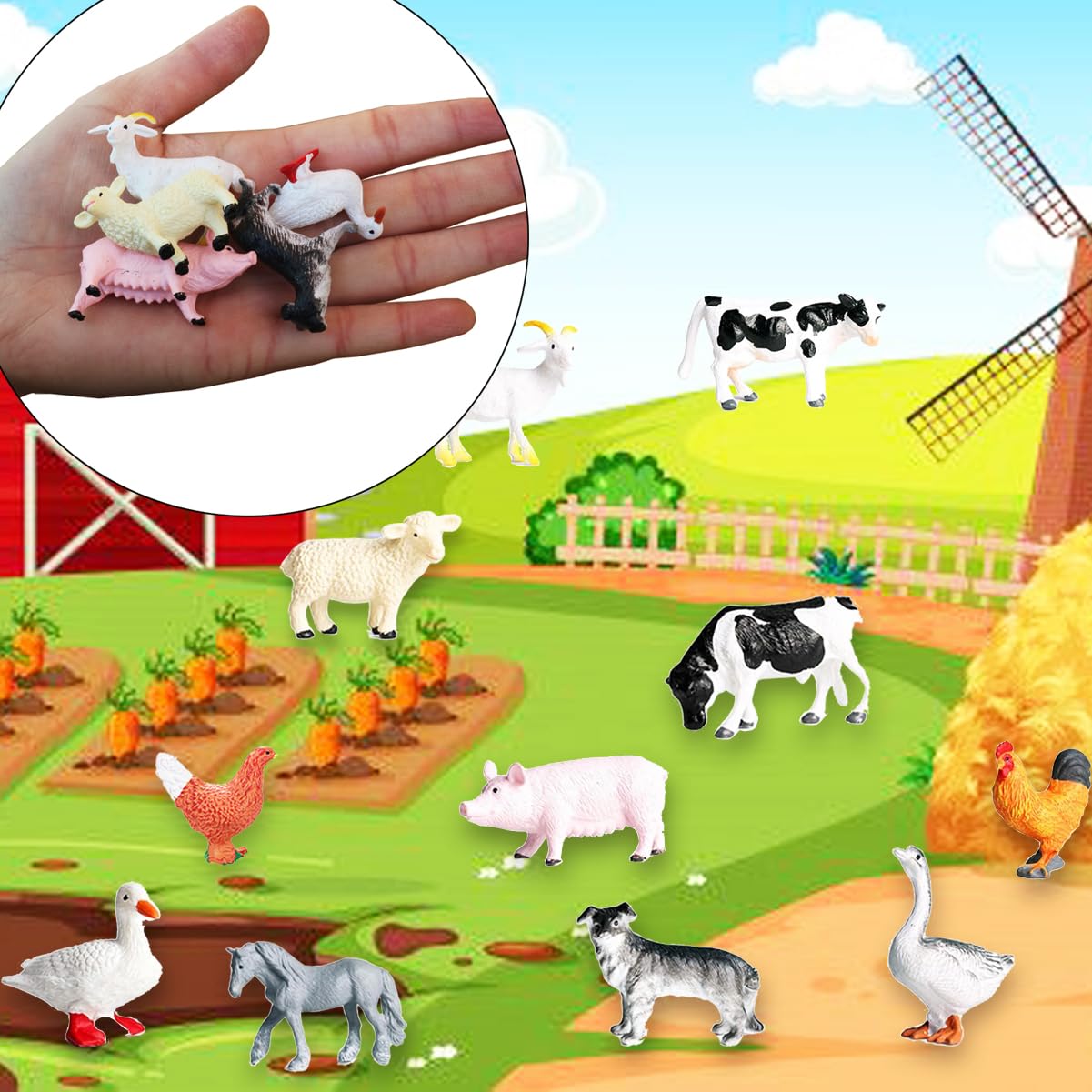 RUSON 12pc Farm Animals Figures Set - Realistic Mini Barn Animals for Kids