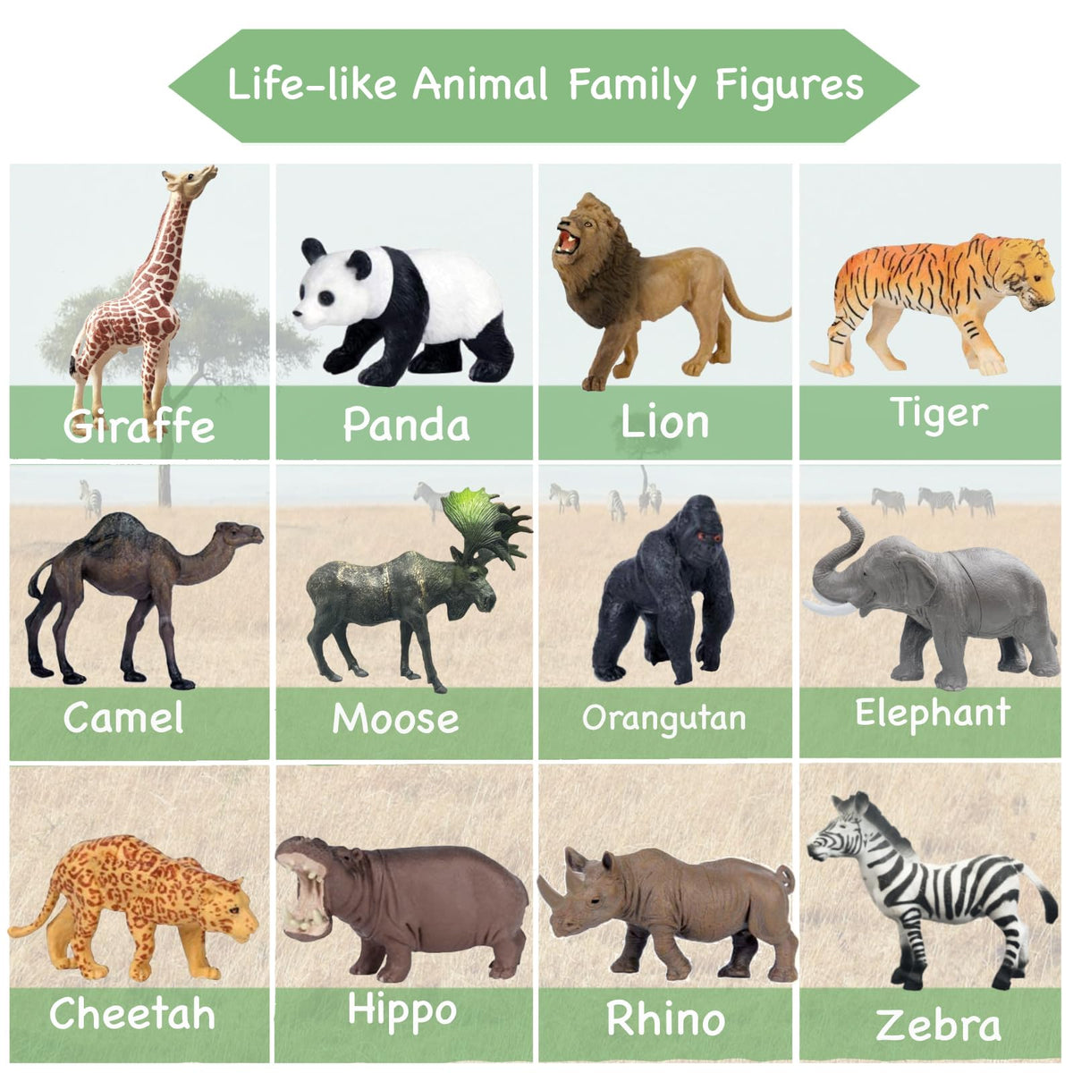 RUSON 12 Pcs Realistic Jungle Animal Figures – Safari Zoo Playset for Kids