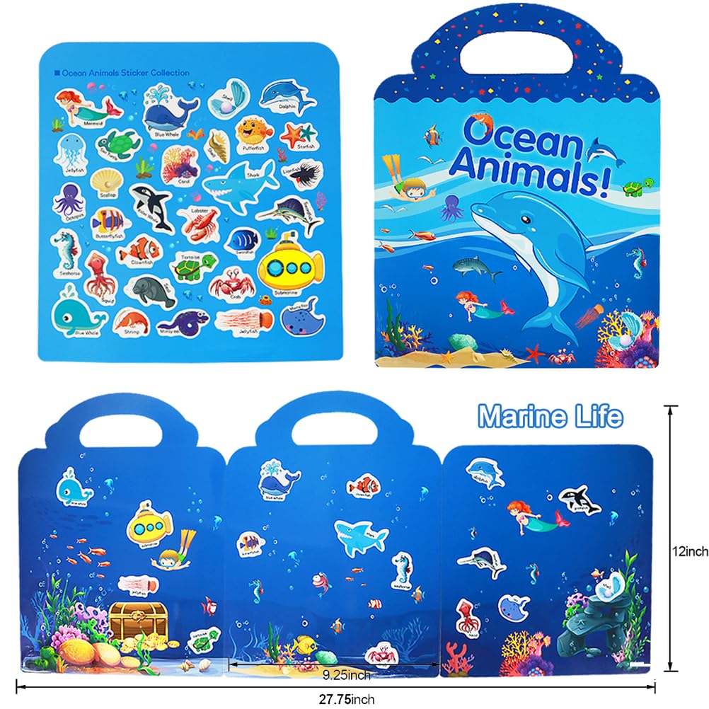 RUSON Reusable Ocean Sticker Book for Kids – Educational Travel Activity for Ages 3+