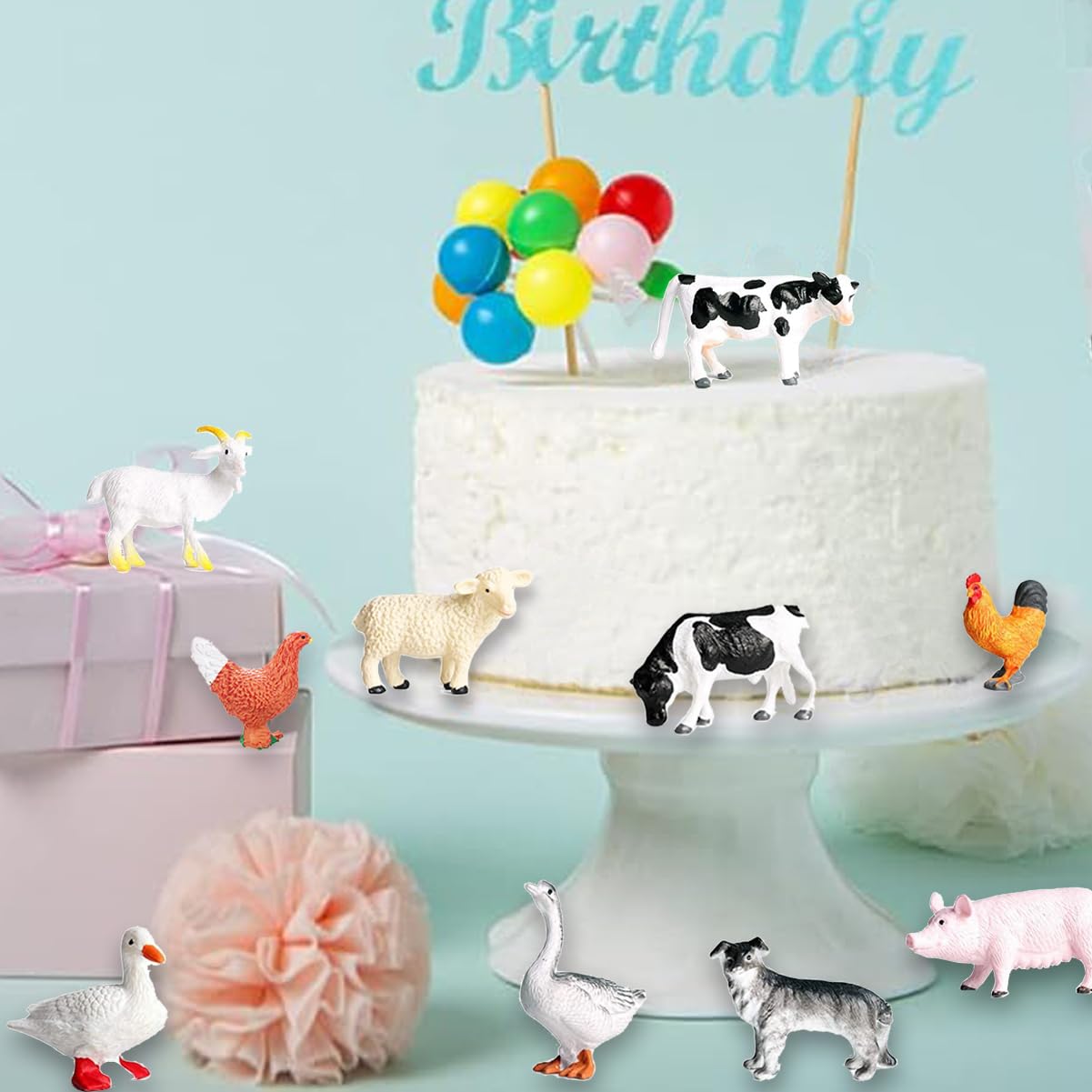 RUSON 12pc Farm Animals Figures Set - Realistic Mini Barn Animals for Kids