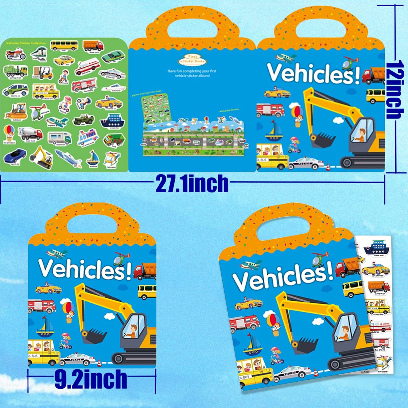 RUSON Reusable Sticker Book for Kids – Vehicles & Trucks | Educational Travel Activity Toy for Ages 3+