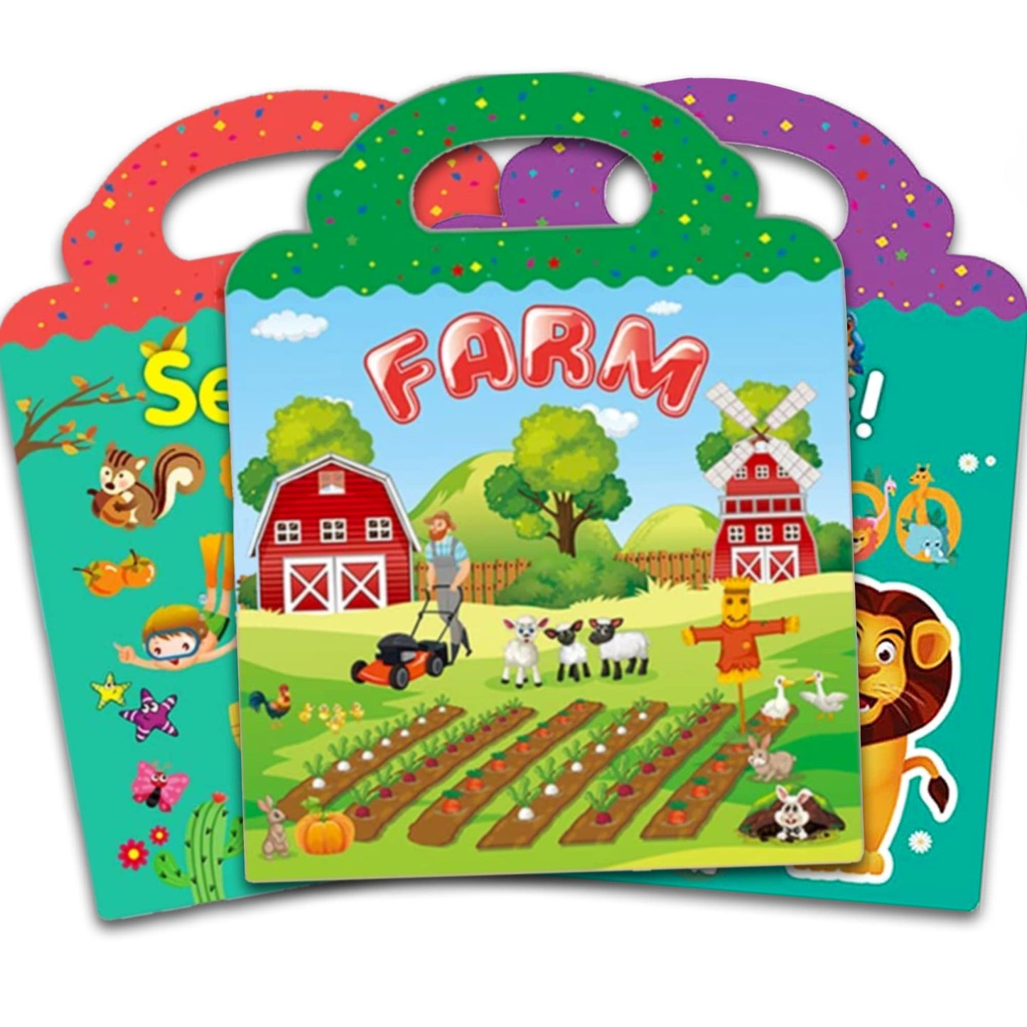 RUSON Reusable Sticker Book for Kids – Farm, Seasons & Animals (3 Sets) | Travel Learning Toys 3+