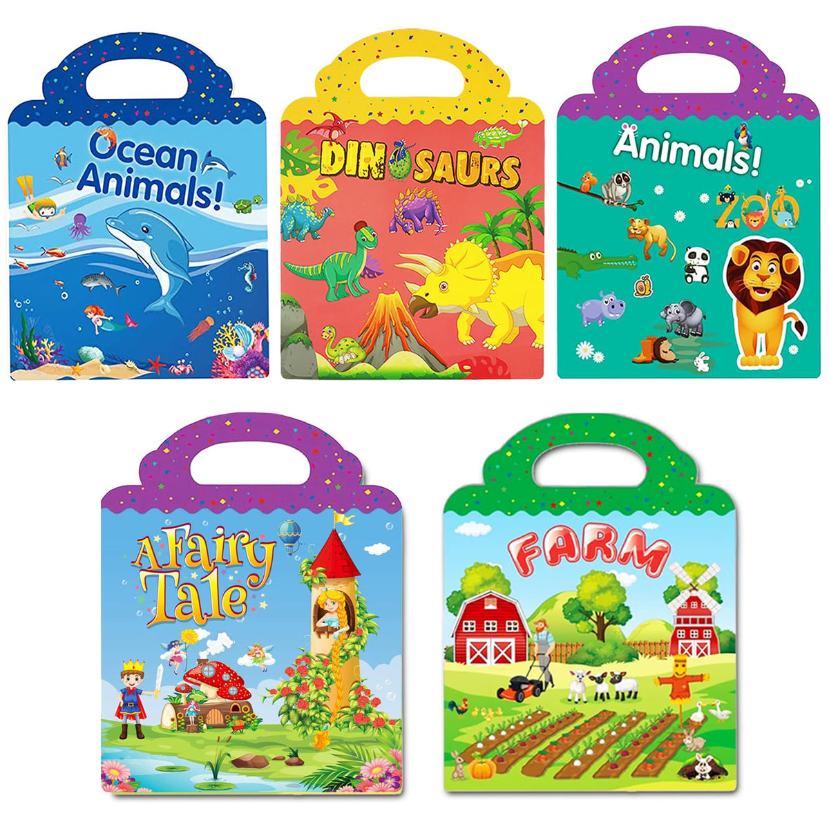 RUSON Reusable Sticker Book for Kids – 5 Theme Sets (Fairy, Ocean, Farm, Dinosaur & Animals) for Ages 3+