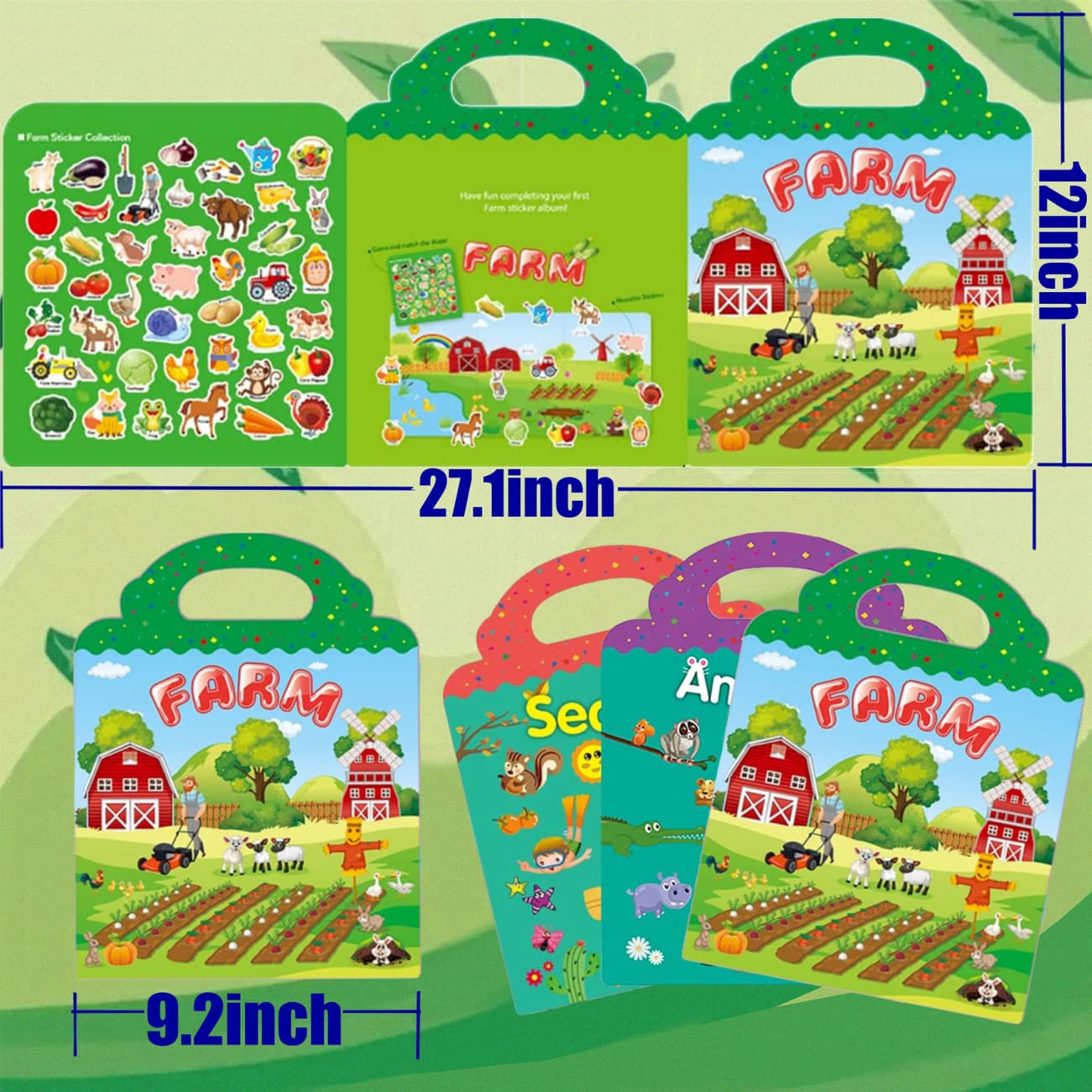 RUSON Reusable Sticker Book for Kids – Farm, Seasons & Animals (3 Sets) | Travel Learning Toys 3+